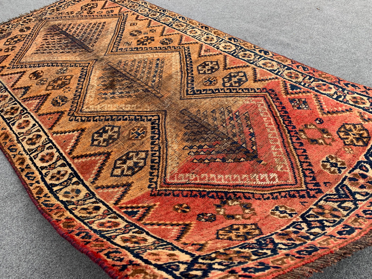 1950s Antique Rug Caucasian design Rug, One of a kind Rug, Afghan Handmade Wool Rug Turkmen Tribal Rug Low Pile Rug, Kitchen Bedroom Rug 4x6