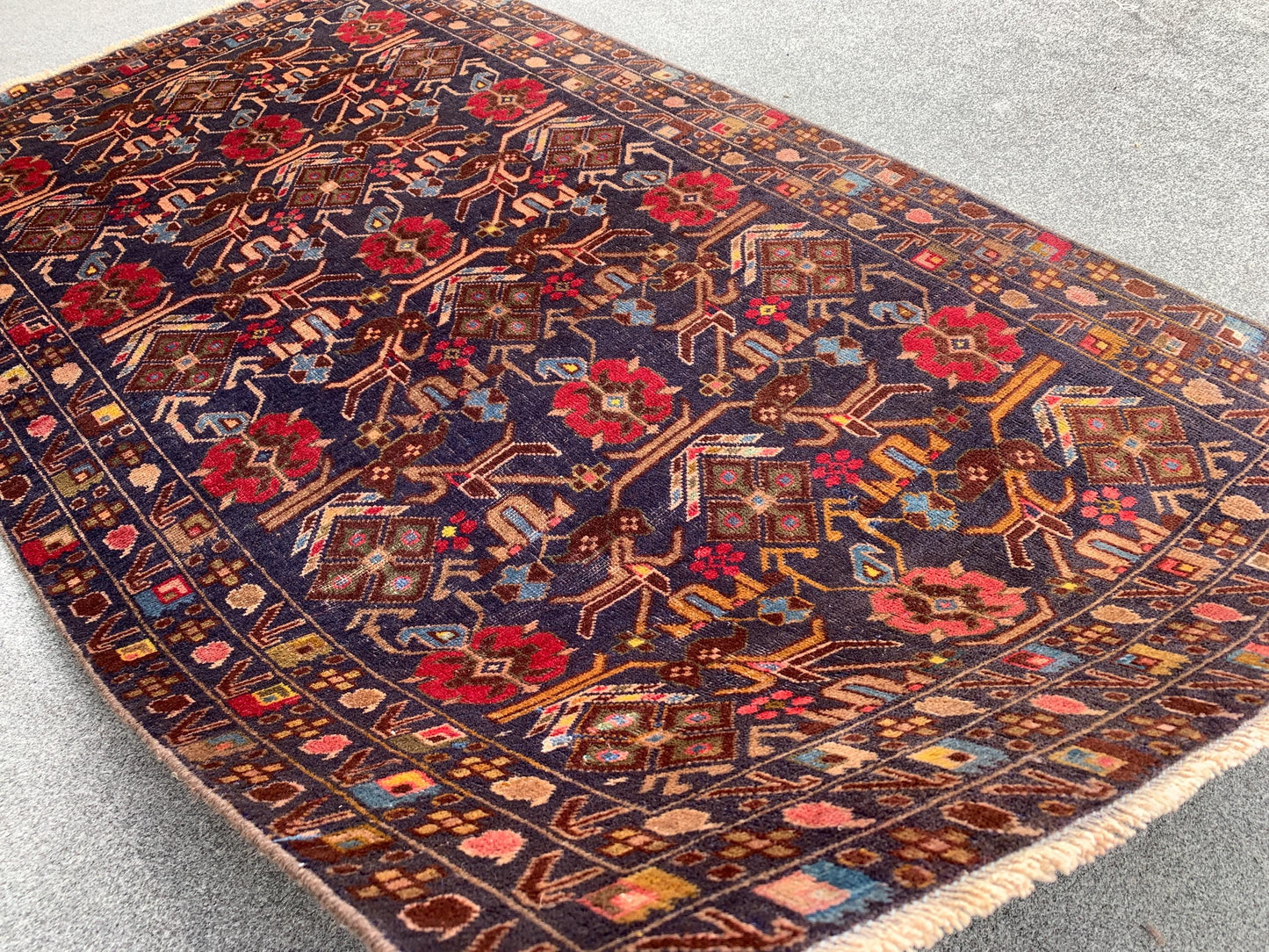 Vintage Herati Rug Afghan Baluchi Rug Hand Knotted Wool Area Rug, Oriental Rug Tribal Rug Home Decor Rug, Bedroom Rug Living Room Rug 4x7 ft