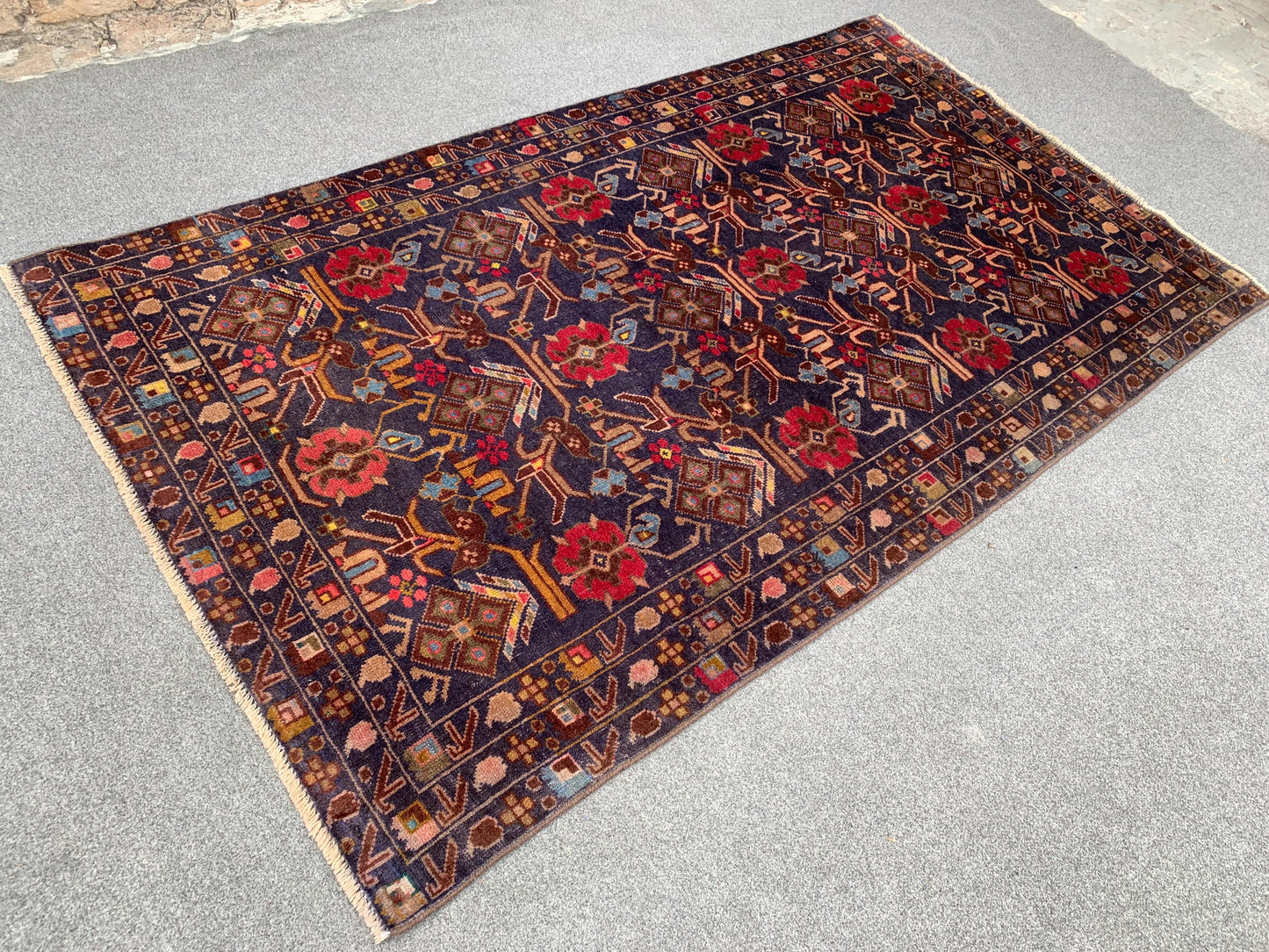 Vintage Herati Rug Afghan Baluchi Rug Hand Knotted Wool Area Rug, Oriental Rug Tribal Rug Home Decor Rug, Bedroom Rug Living Room Rug 4x7 ft