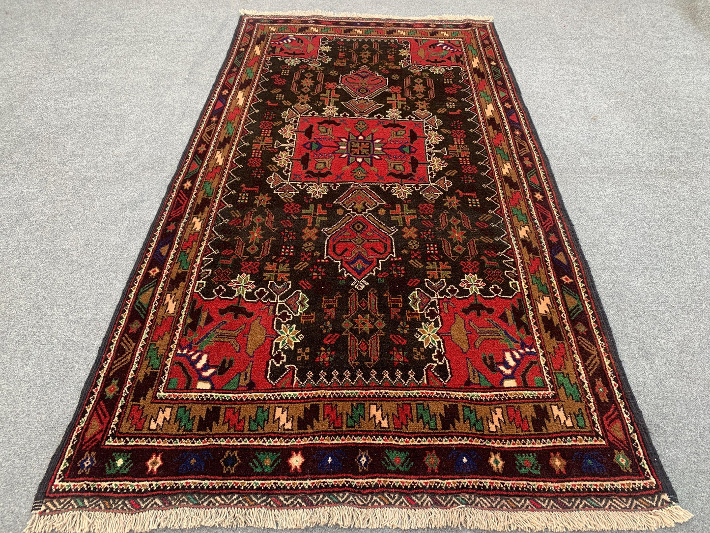 Vintage Geometric Rug 4x7 ft Afghan Handmade Rug, Famous Herati Rug Baluchi Rug, Oriental Wool Rug Pictorial Rug Kitchen Rug Bedroom Rug etc