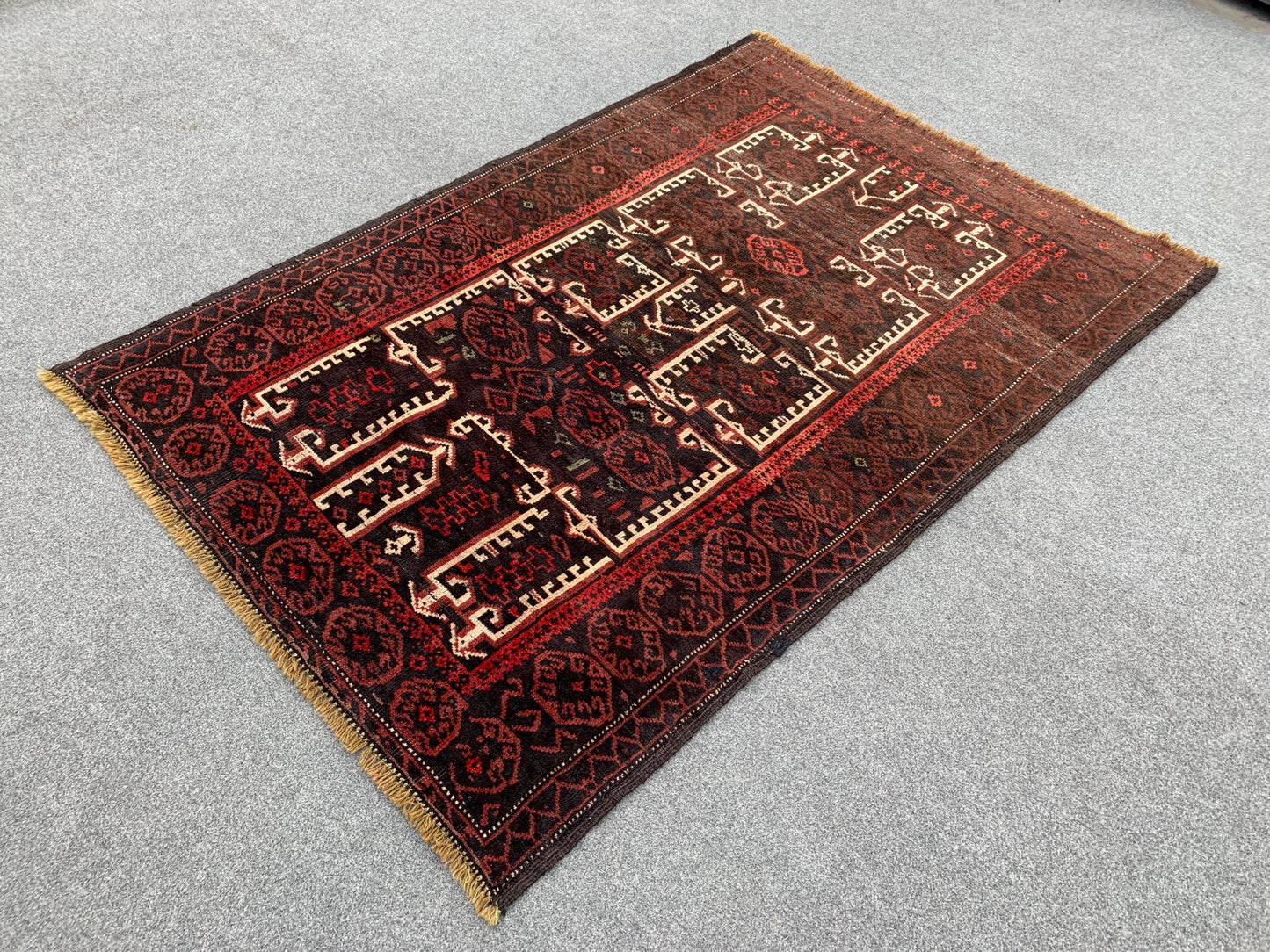 4x6 Vintage Afghani Herati Rug Hand Knotted Wool Rug, Herati Baluchi Rug, Geometric Area Rug Tribal Rug Oriental Rug, Bedroom Rug 3.6x5.5 ft