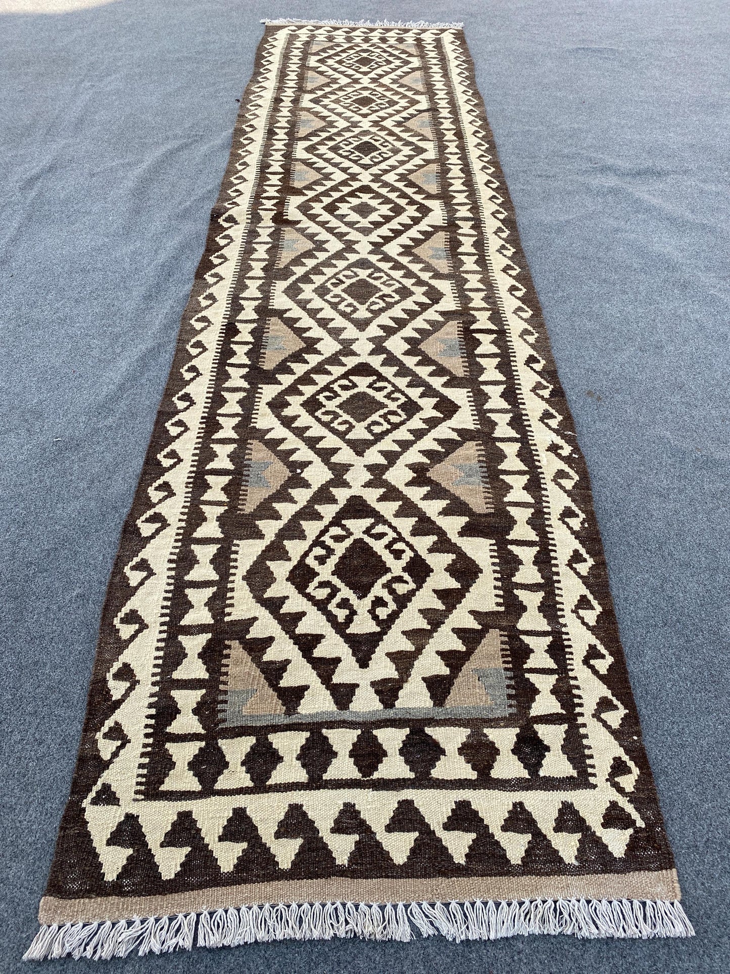 Geometric Maimana Sumak Kilim Runner Rug, Afghan Hand Knotted Rug, Flatweave Kilim Rug Natural Kilim Rug, Bedroom Hallway Runner Rug 3x10 ft