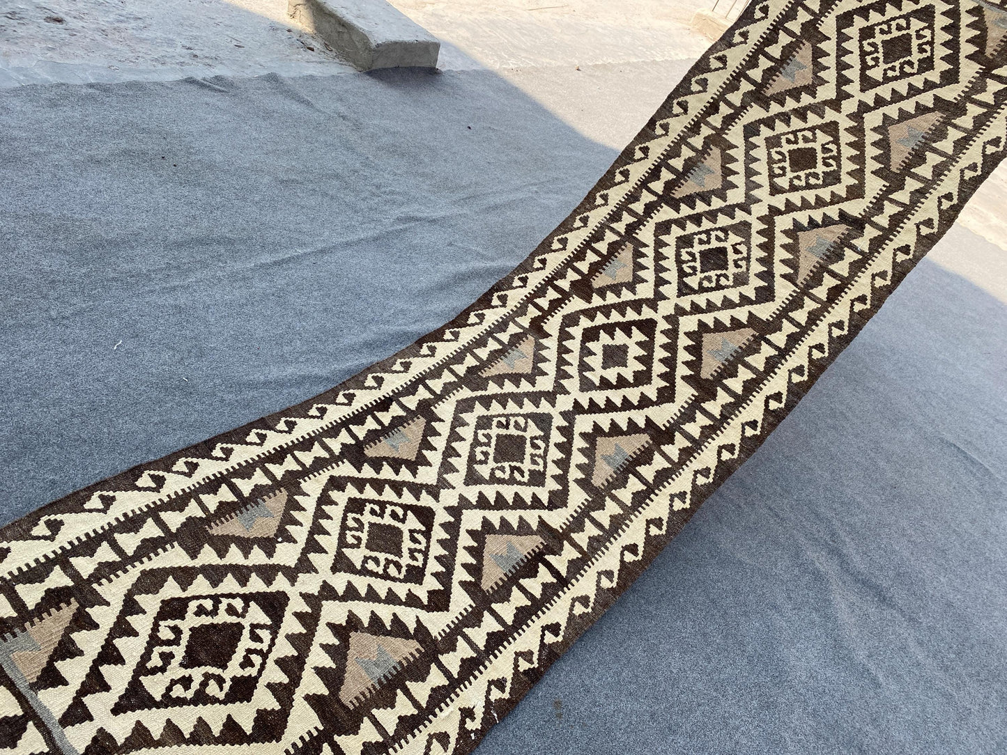 Geometric Maimana Sumak Kilim Runner Rug, Afghan Hand Knotted Rug, Flatweave Kilim Rug Natural Kilim Rug, Bedroom Hallway Runner Rug 3x10 ft