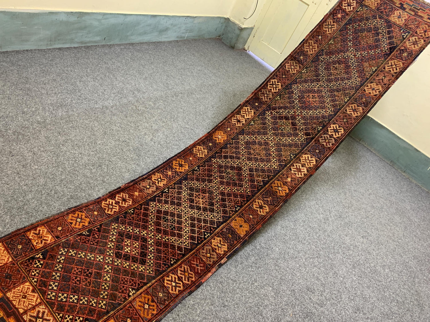 Vintage Geometric Rug, Mashwani Runner Kilim Rug, Afghan Handmade Rug, Herati Wool Rug, One of a kind Antique Rug, Hallway Runner Rug 2x9 ft
