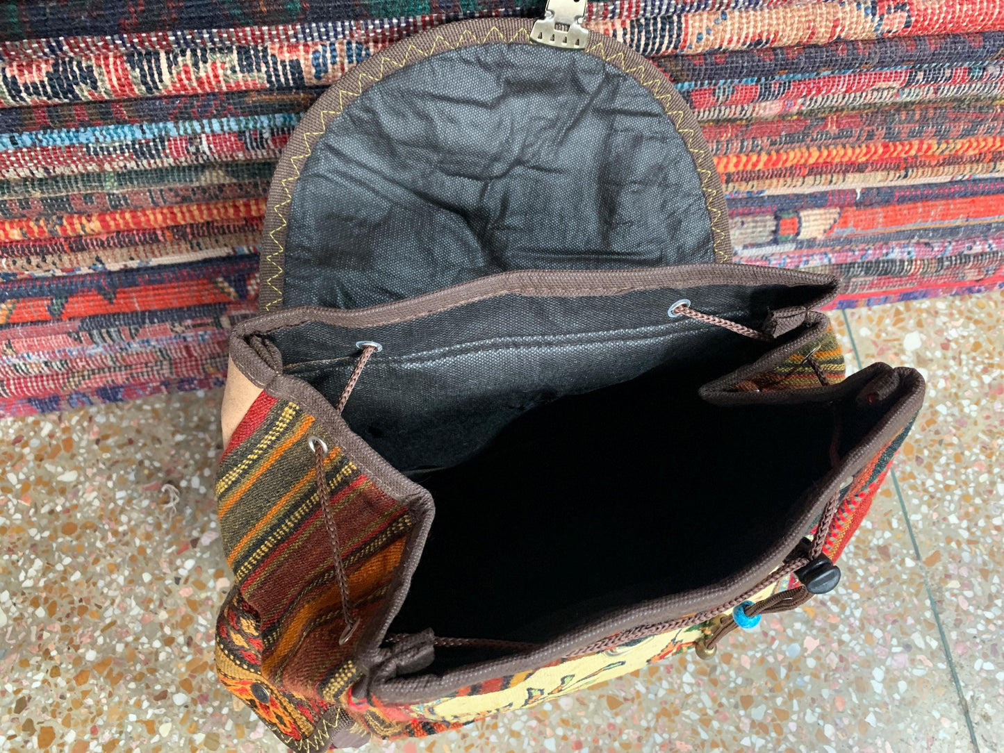 Vintage Pictorial Animal Backpack, Afghan Hand Knotted Backpack Rug, Knapsack Backpack Rug 0.8 x 1.4 ft Bag Pack, Travel Backpack Kilim Rug.