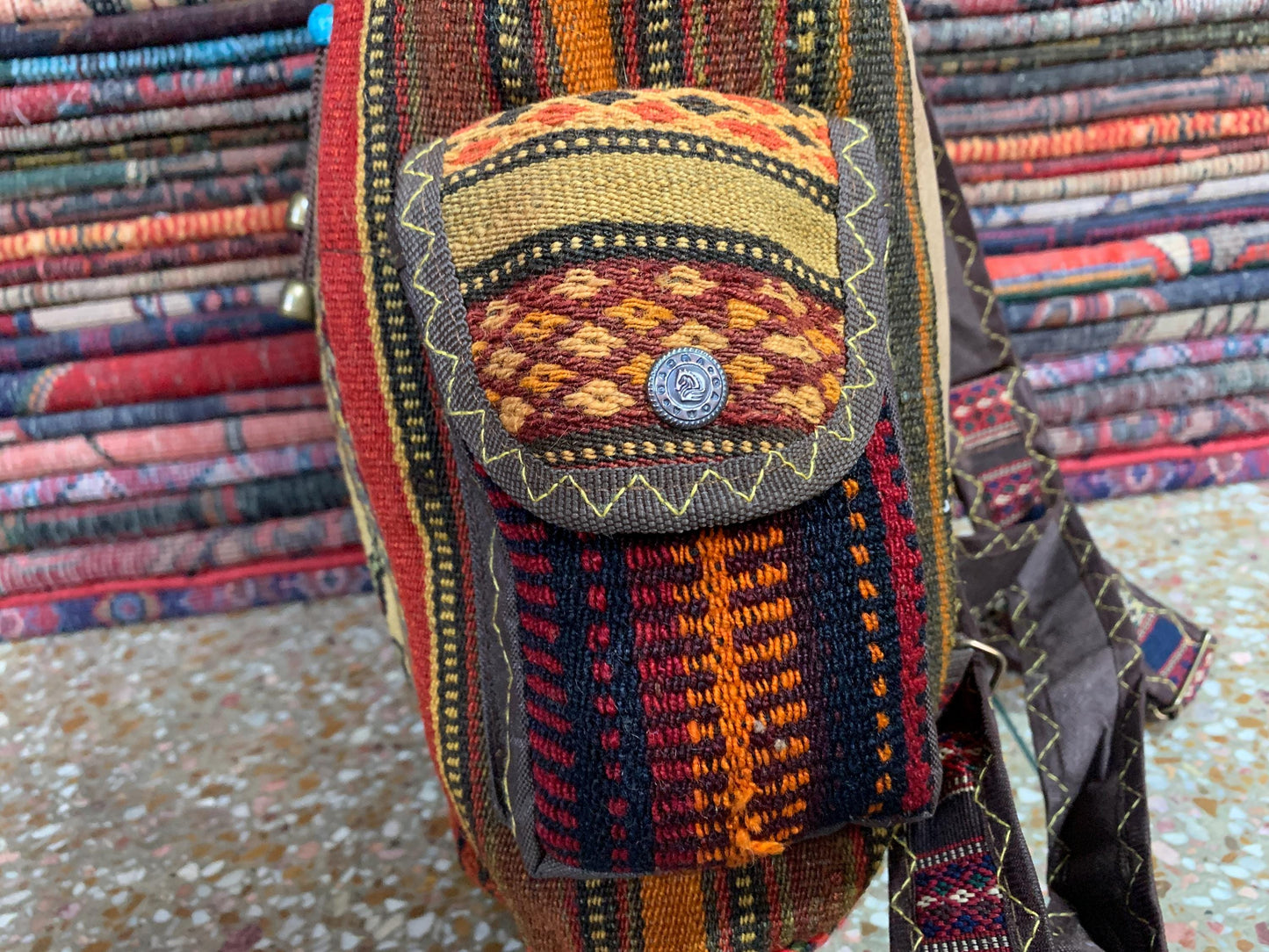 Vintage Pictorial Animal Backpack, Afghan Hand Knotted Backpack Rug, Knapsack Backpack Rug 0.8 x 1.4 ft Bag Pack, Travel Backpack Kilim Rug.