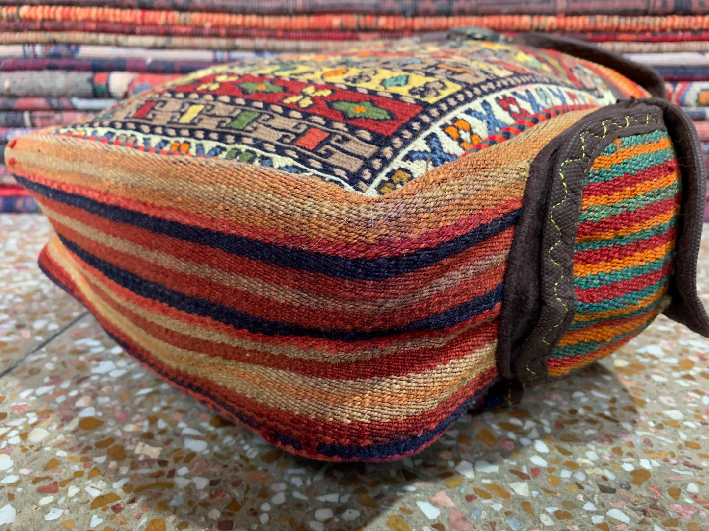 Vintage Afghan Pictorial Backpack, Hand Knotted Afghan Backpack Rug, Knapsack Backpack Rug, Bag Pack, Travel Backpack Kilim Rug 0.8x1.4 ft