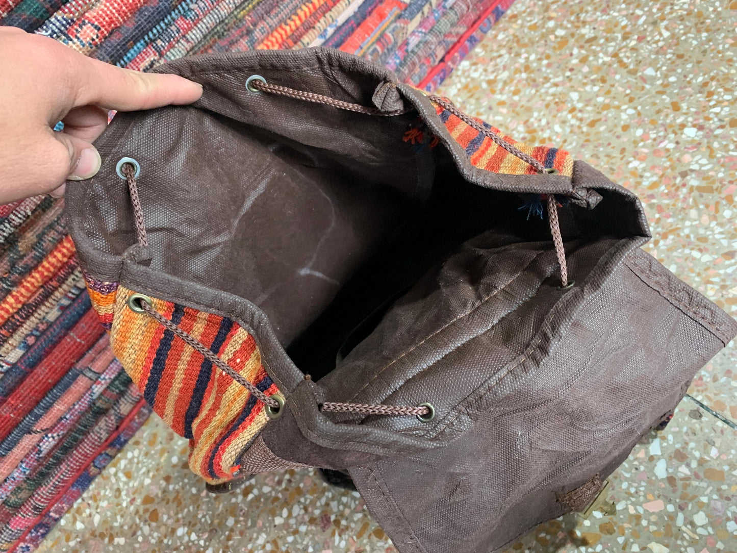 Vintage Afghan Pictorial Backpack, Hand Knotted Afghan Backpack Rug, Knapsack Backpack Rug, Bag Pack, Travel Backpack Kilim Rug 0.8x1.4 ft
