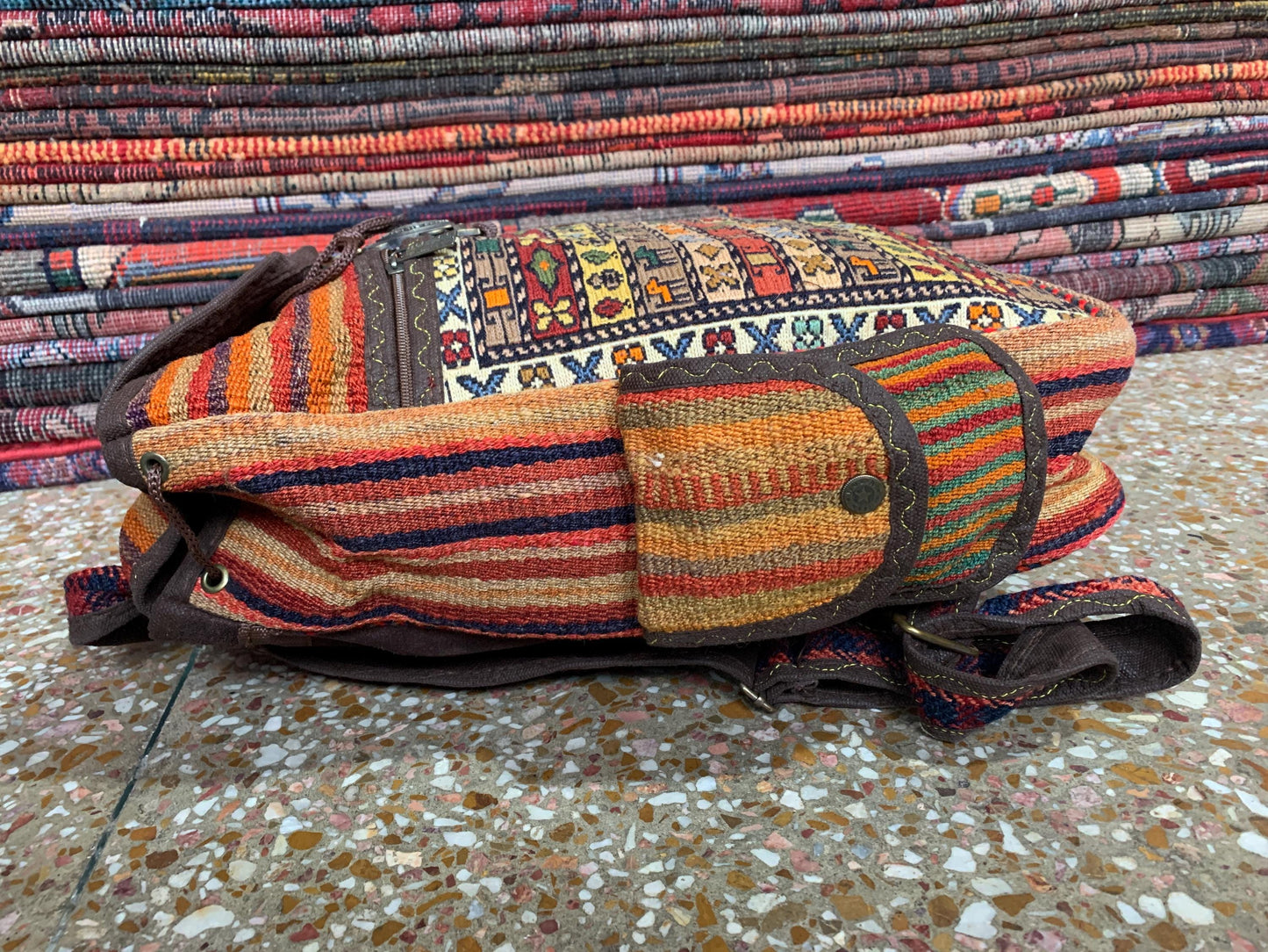 Vintage Afghan Pictorial Backpack, Hand Knotted Afghan Backpack Rug, Knapsack Backpack Rug, Bag Pack, Travel Backpack Kilim Rug 0.8x1.4 ft