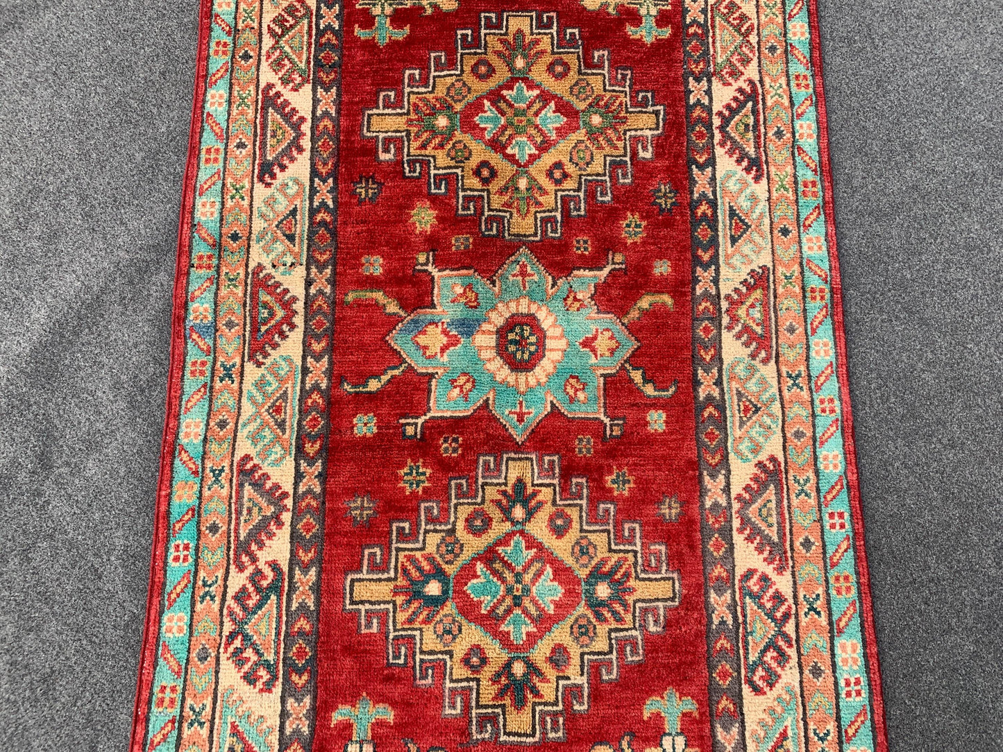 Afghan Kazak Runner Rug, Hand Knotted Wool Rug, Red Kazak Geometric Area Rug, Home Decor Rug, Bedroom Runner Rug, Hallway Runner Rug 3x10 ft