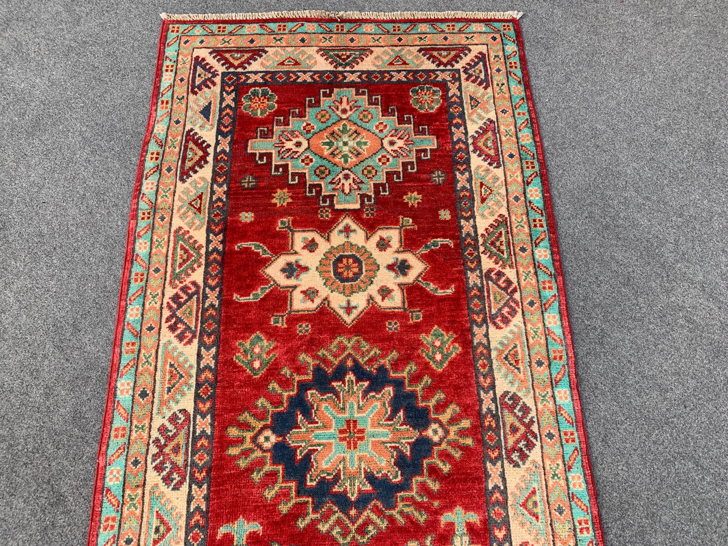 Afghan Kazak Runner Rug, Hand Knotted Wool Rug, Red Kazak Geometric Area Rug, Home Decor Rug, Bedroom Runner Rug, Hallway Runner Rug 3x10 ft