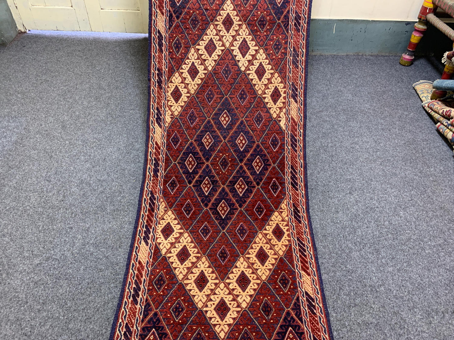Vintage Mashwani Runner Kilim Rug Afghan Handmade Wool Rug, Herati Mashwani Rug One of a kind Antique Rug, Bedroom Hallway Runner Rug 3x9 ft