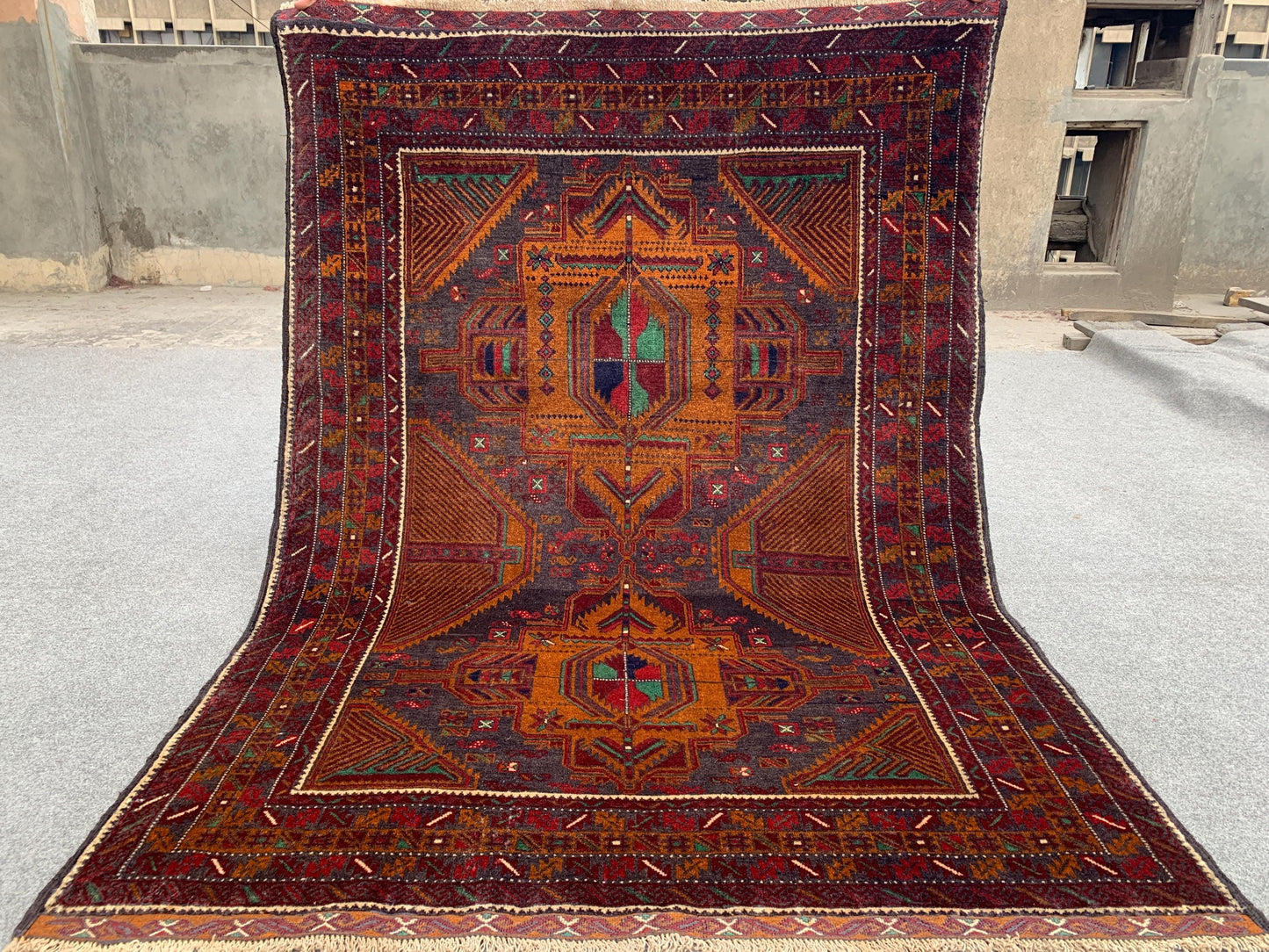 Vintage Geometric Rug, Famous Herati Baluchi Rug Afghan Hand Knotted Wool Rug, Black Dark Gold Rug Oriental Rug, Living Room Bedroom Rug 4x6