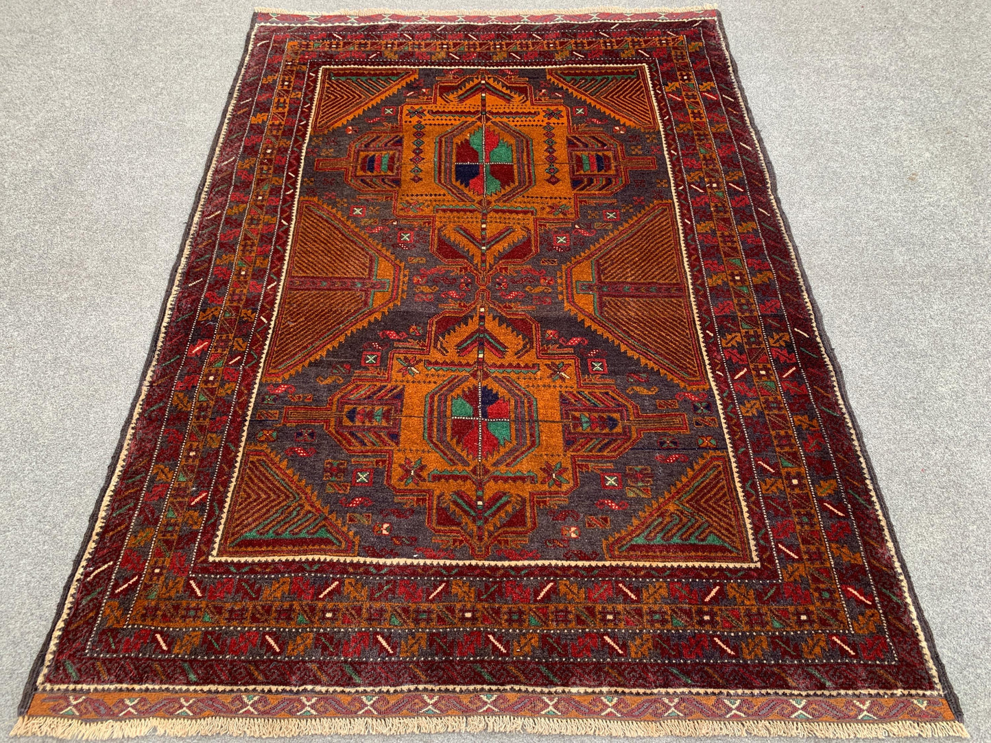Vintage Geometric Rug, Famous Herati Baluchi Rug Afghan Hand Knotted Wool Rug, Black Dark Gold Rug Oriental Rug, Living Room Bedroom Rug 4x6