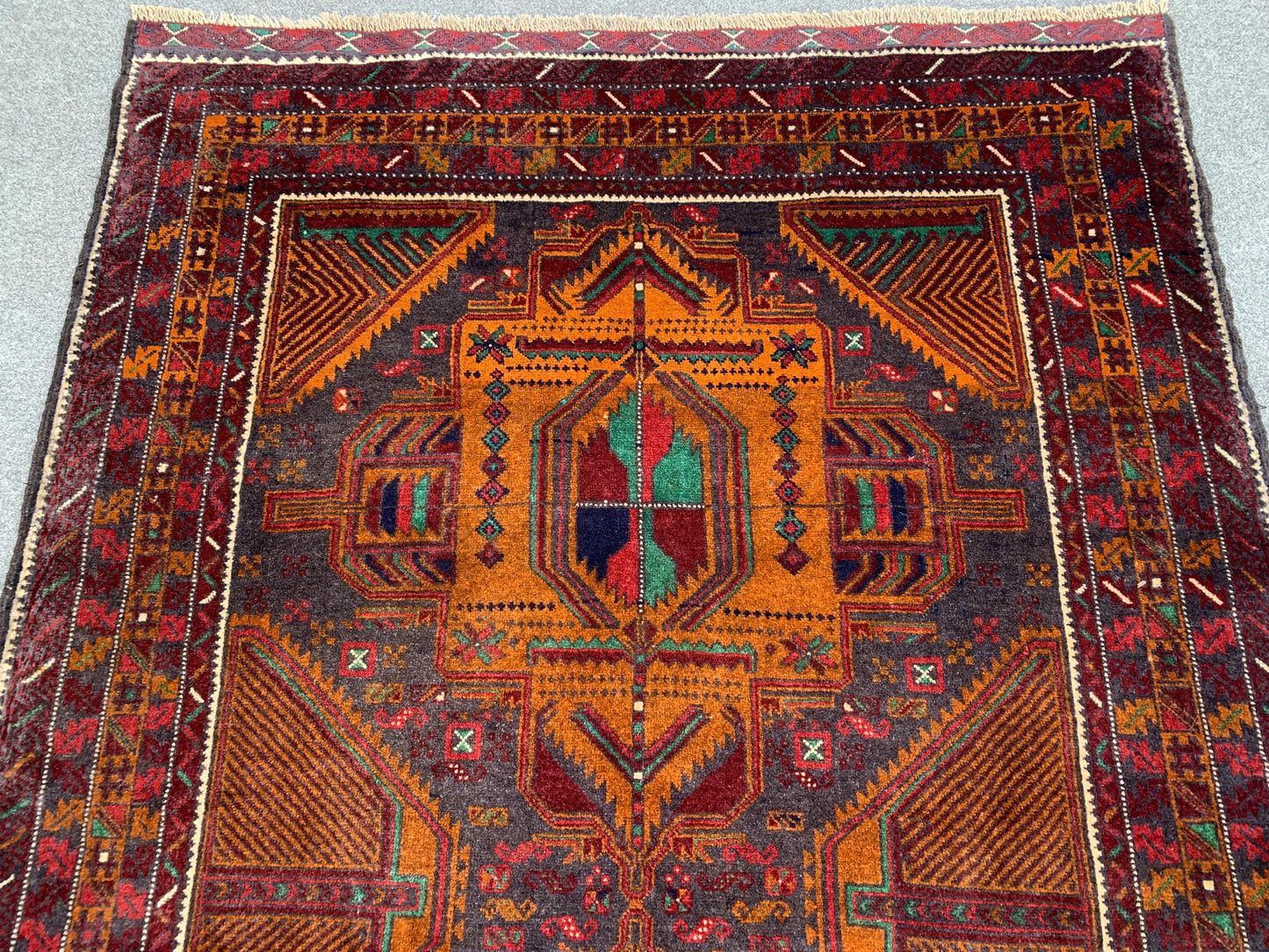 Vintage Geometric Rug, Famous Herati Baluchi Rug Afghan Hand Knotted Wool Rug, Black Dark Gold Rug Oriental Rug, Living Room Bedroom Rug 4x6