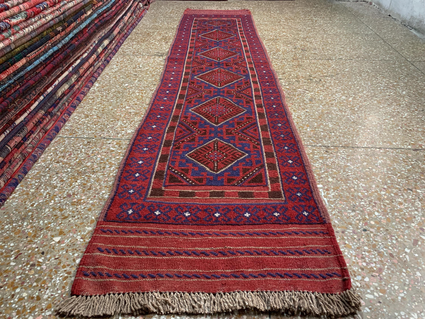 Famous Mashwani Runner Kilim Rug 2x9 ft Afghan Hand Knotted Wool Rug, New Herati Mashwani Kilim Rug, Geometric Kilim Rug Hallway Runner Rug.