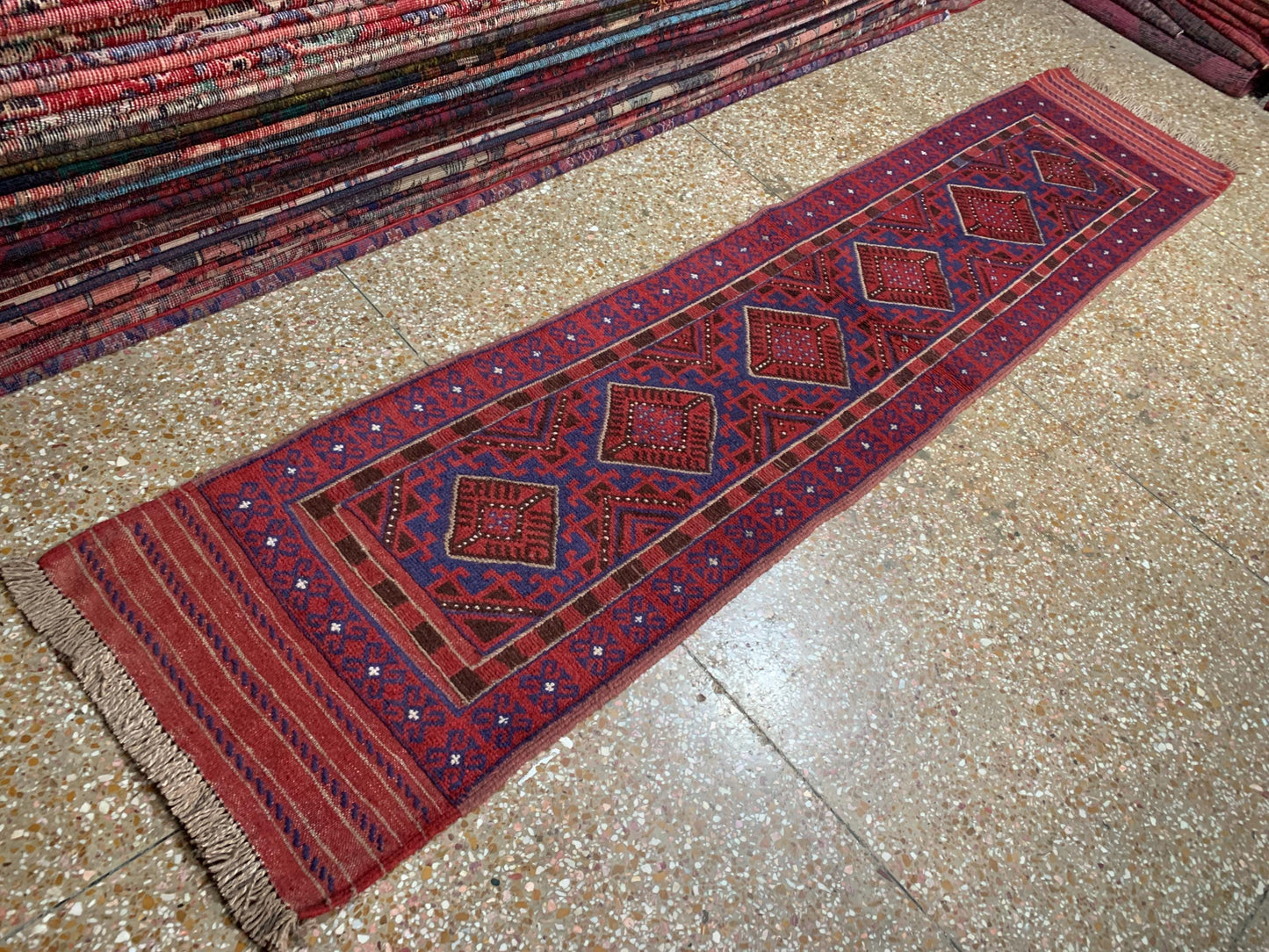 Famous Mashwani Runner Kilim Rug 2x9 ft Afghan Hand Knotted Wool Rug, New Herati Mashwani Kilim Rug, Geometric Kilim Rug Hallway Runner Rug.