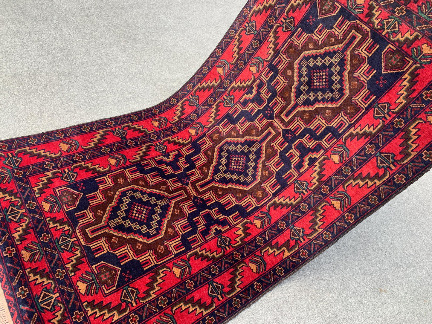 Famous Herati Baluchi Rug, Handmade Wool Rug, Vintage Afghan Rug Geometric Area Rug, Red Navy Blue Brown Rug. Living Room Bedroom Rug 4x6 ft