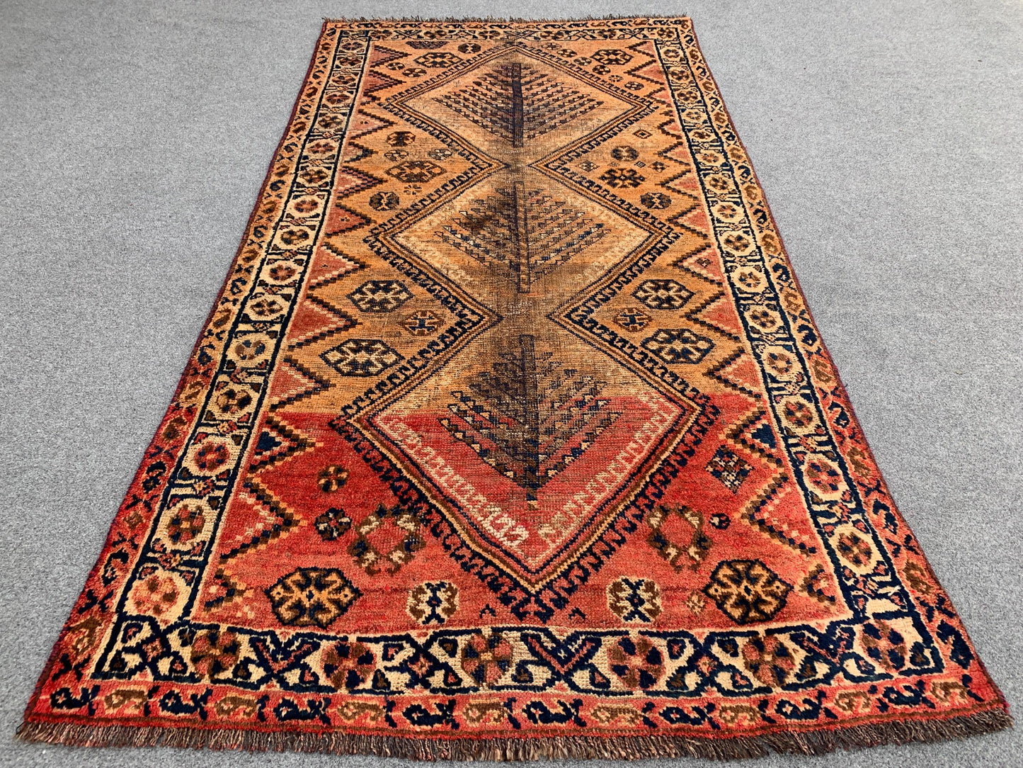 1950s Antique Rug Caucasian design Rug, One of a kind Rug, Afghan Handmade Wool Rug Turkmen Tribal Rug Low Pile Rug, Kitchen Bedroom Rug 4x6