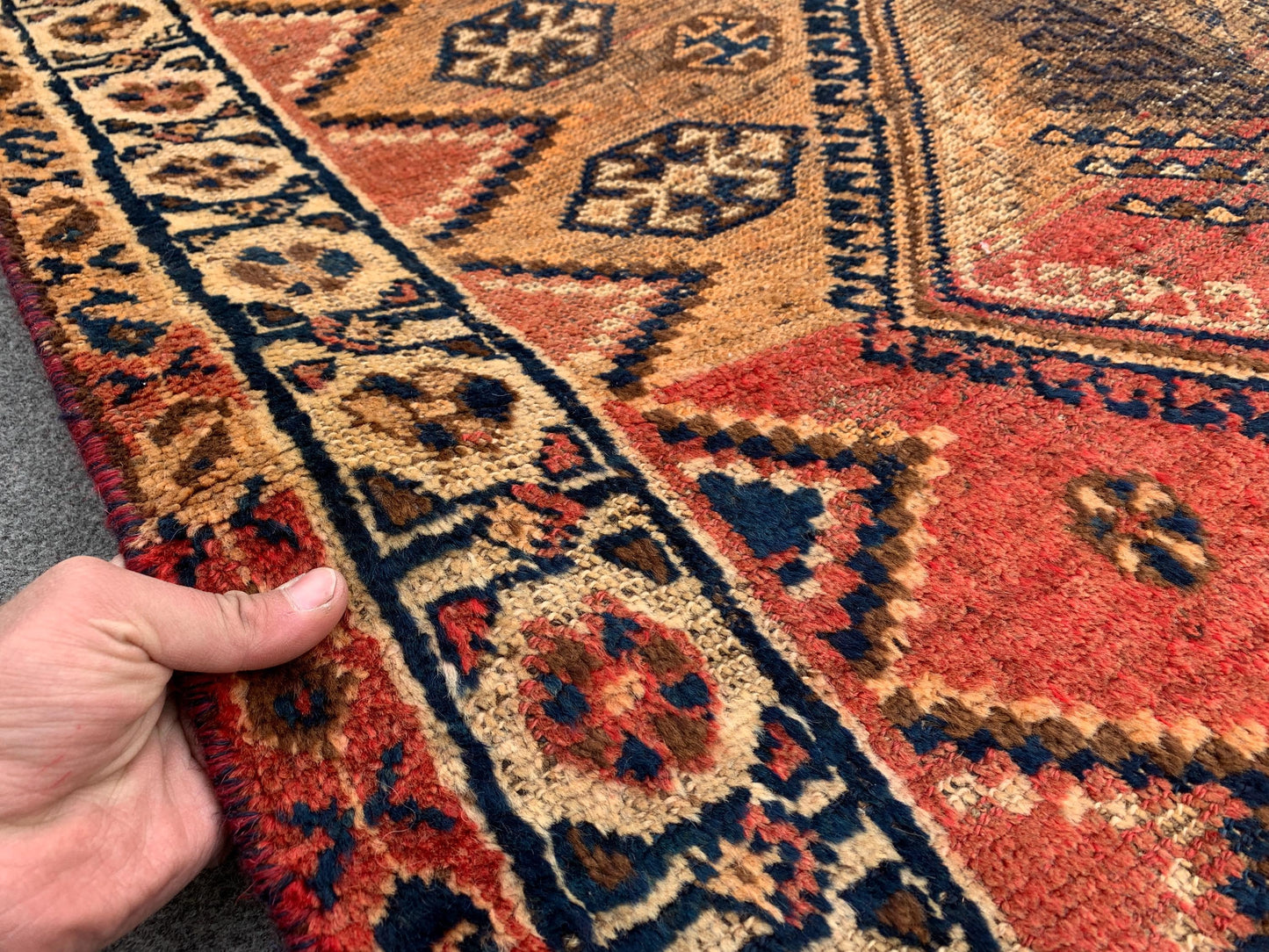 1950s Antique Rug Caucasian design Rug, One of a kind Rug, Afghan Handmade Wool Rug Turkmen Tribal Rug Low Pile Rug, Kitchen Bedroom Rug 4x6