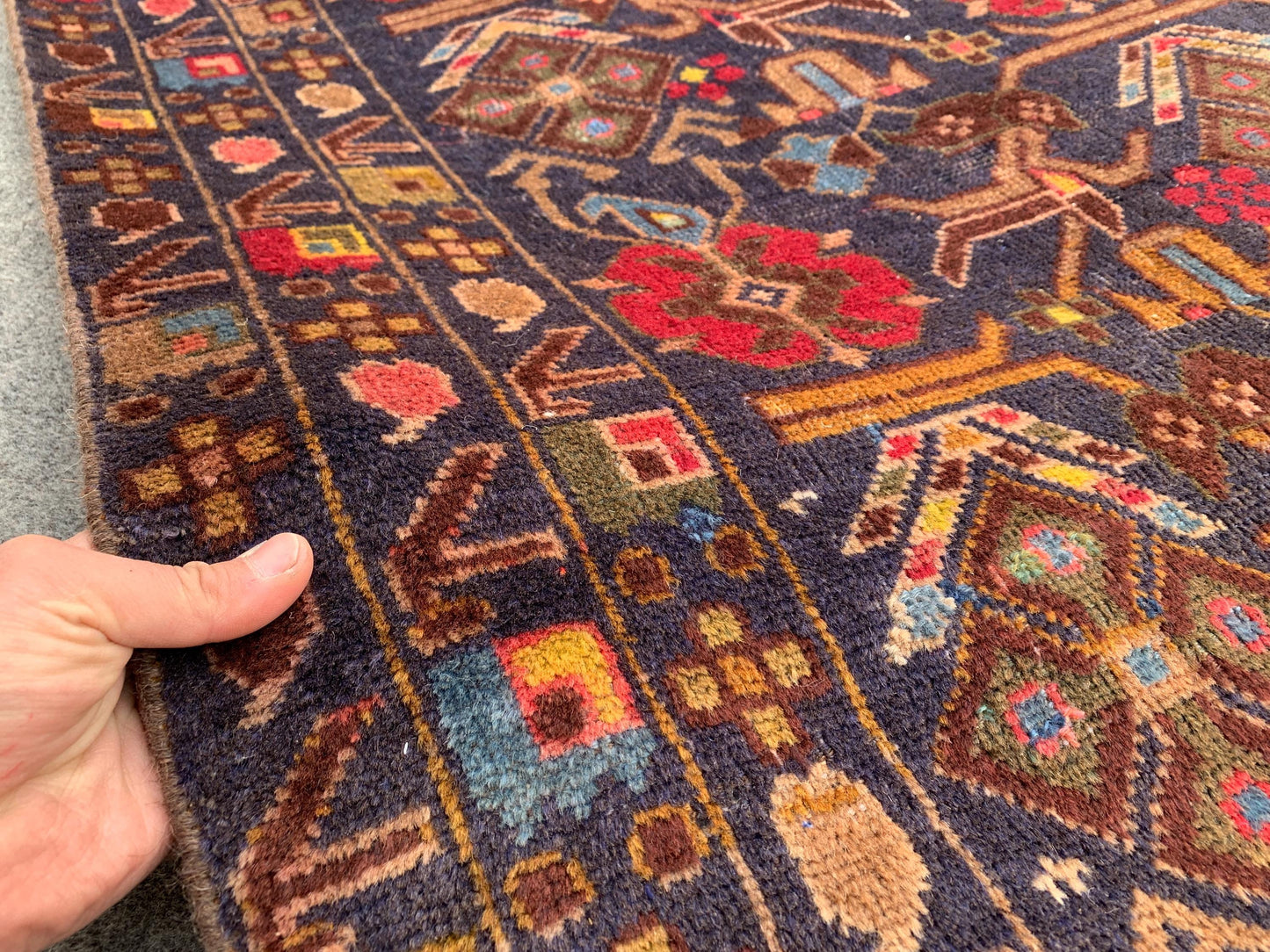 Vintage Herati Rug Afghan Baluchi Rug Hand Knotted Wool Area Rug, Oriental Rug Tribal Rug Home Decor Rug, Bedroom Rug Living Room Rug 4x7 ft