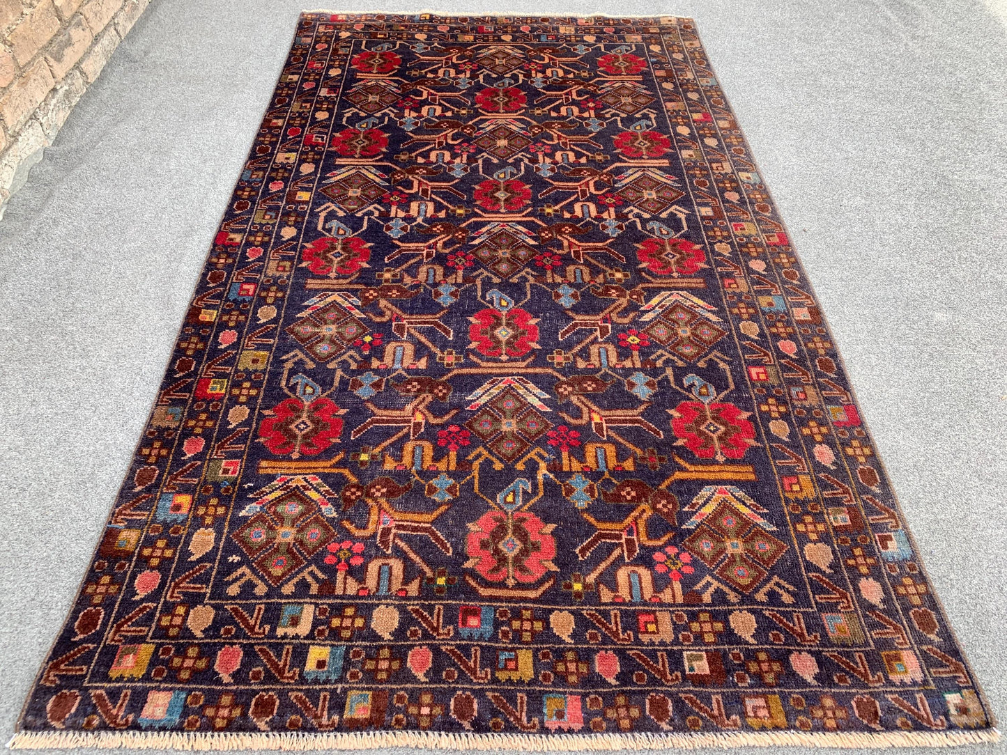 Vintage Herati Rug Afghan Baluchi Rug Hand Knotted Wool Area Rug, Oriental Rug Tribal Rug Home Decor Rug, Bedroom Rug Living Room Rug 4x7 ft