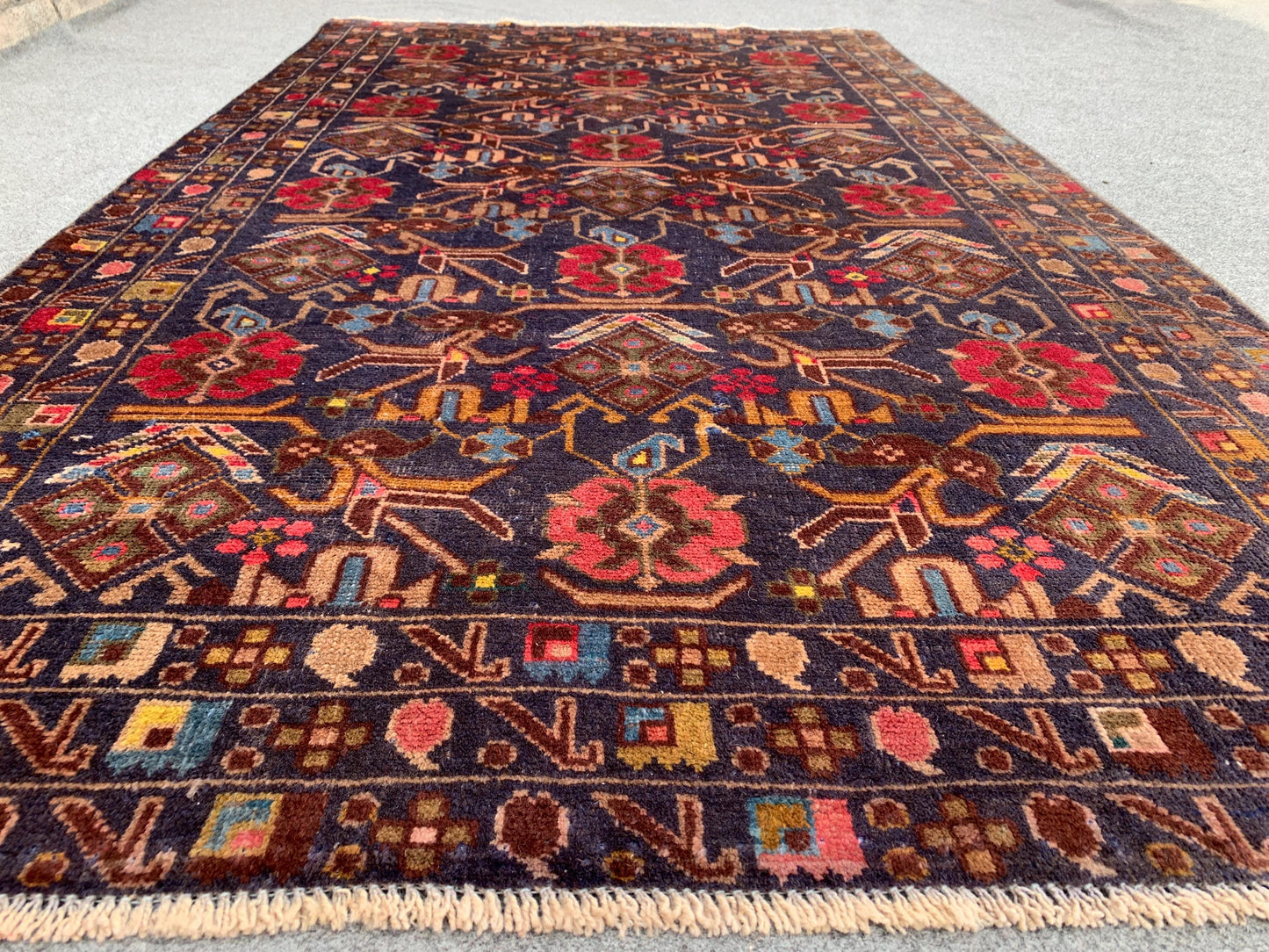 Vintage Herati Rug Afghan Baluchi Rug Hand Knotted Wool Area Rug, Oriental Rug Tribal Rug Home Decor Rug, Bedroom Rug Living Room Rug 4x7 ft