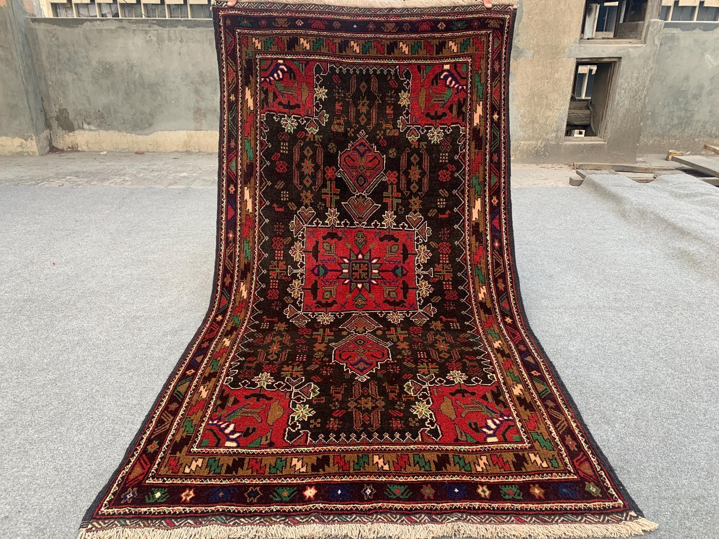 Vintage Geometric Rug 4x7 ft Afghan Handmade Rug, Famous Herati Rug Baluchi Rug, Oriental Wool Rug Pictorial Rug Kitchen Rug Bedroom Rug etc