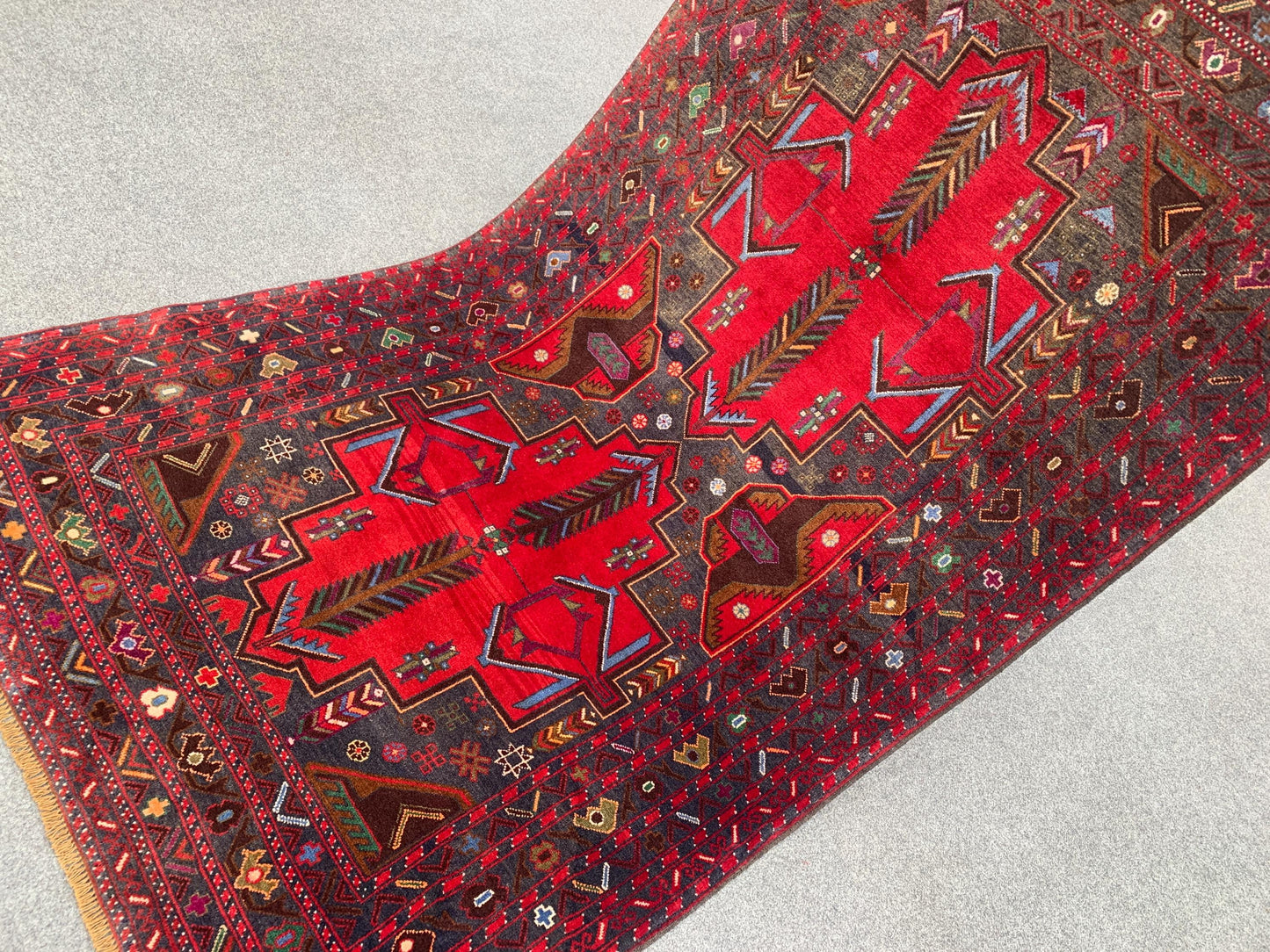 Afghan Baluchi Rug 4x6 ft Herati Hand Knotted Rug, Vintage Famous Baluchi Rug, Geometric Oriental Wool Rug, Living Room Rug, Home Decor Rug.