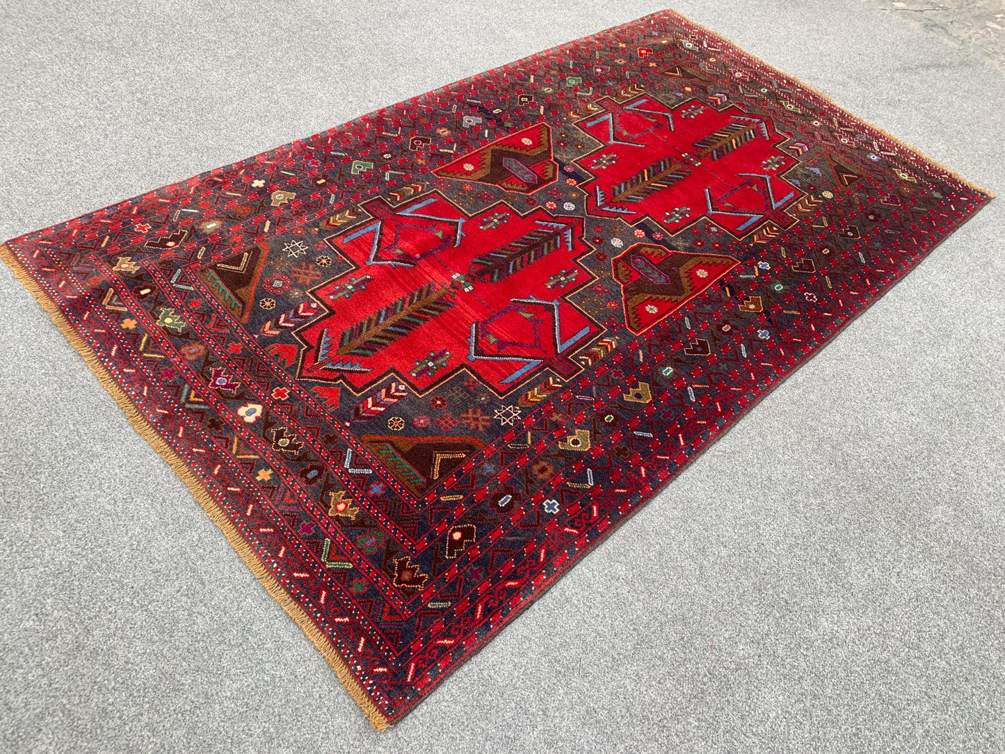 Afghan Baluchi Rug 4x6 ft Herati Hand Knotted Rug, Vintage Famous Baluchi Rug, Geometric Oriental Wool Rug, Living Room Rug, Home Decor Rug.