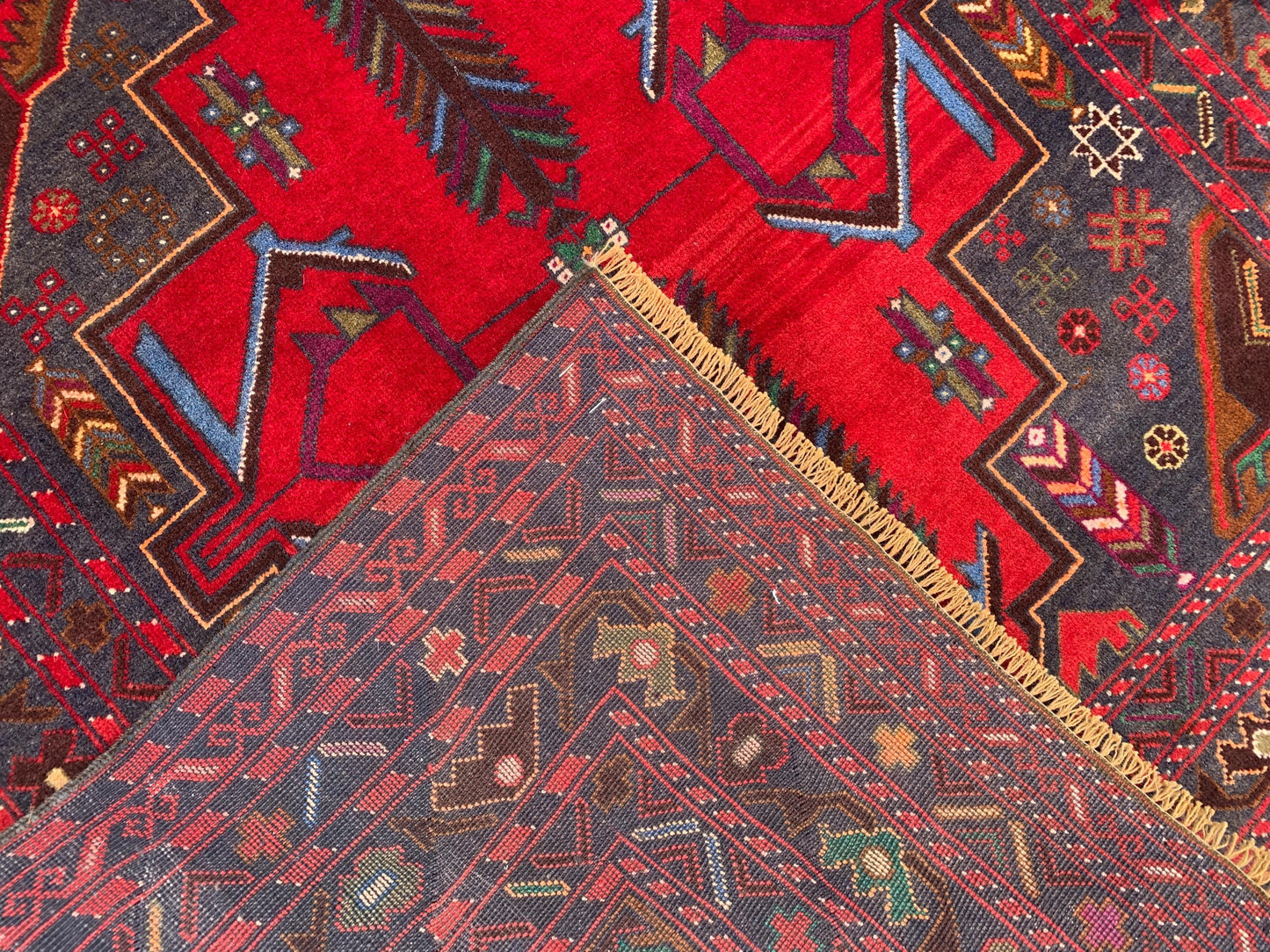 Afghan Baluchi Rug 4x6 ft Herati Hand Knotted Rug, Vintage Famous Baluchi Rug, Geometric Oriental Wool Rug, Living Room Rug, Home Decor Rug.