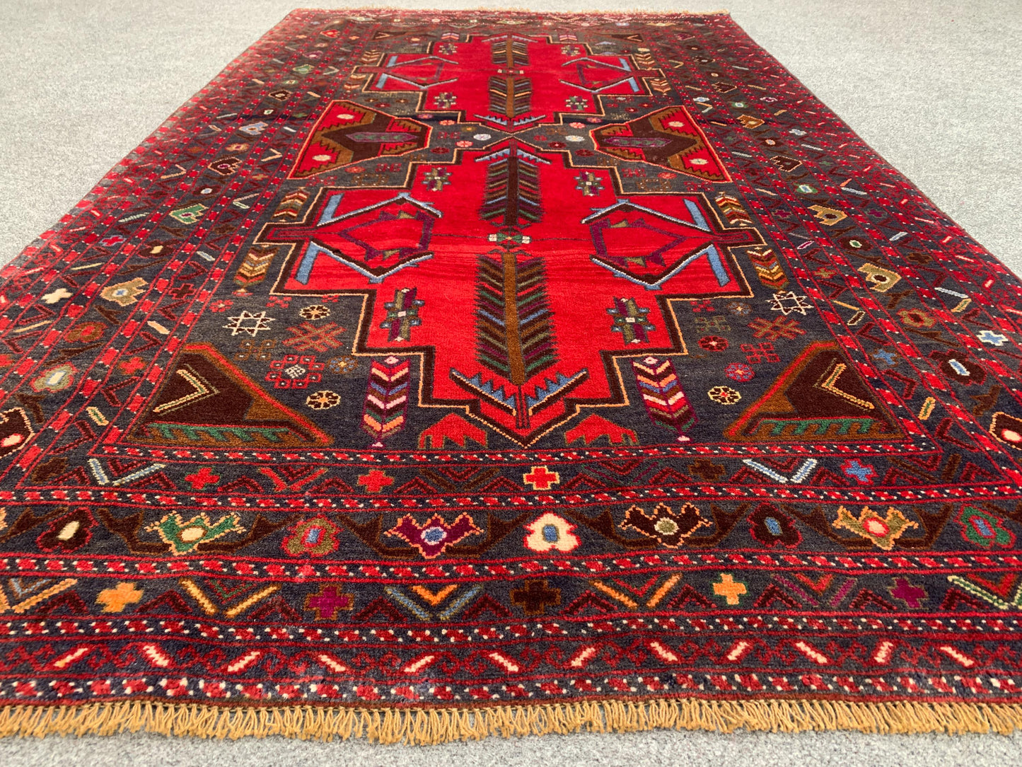 Afghan Baluchi Rug 4x6 ft Herati Hand Knotted Rug, Vintage Famous Baluchi Rug, Geometric Oriental Wool Rug, Living Room Rug, Home Decor Rug.