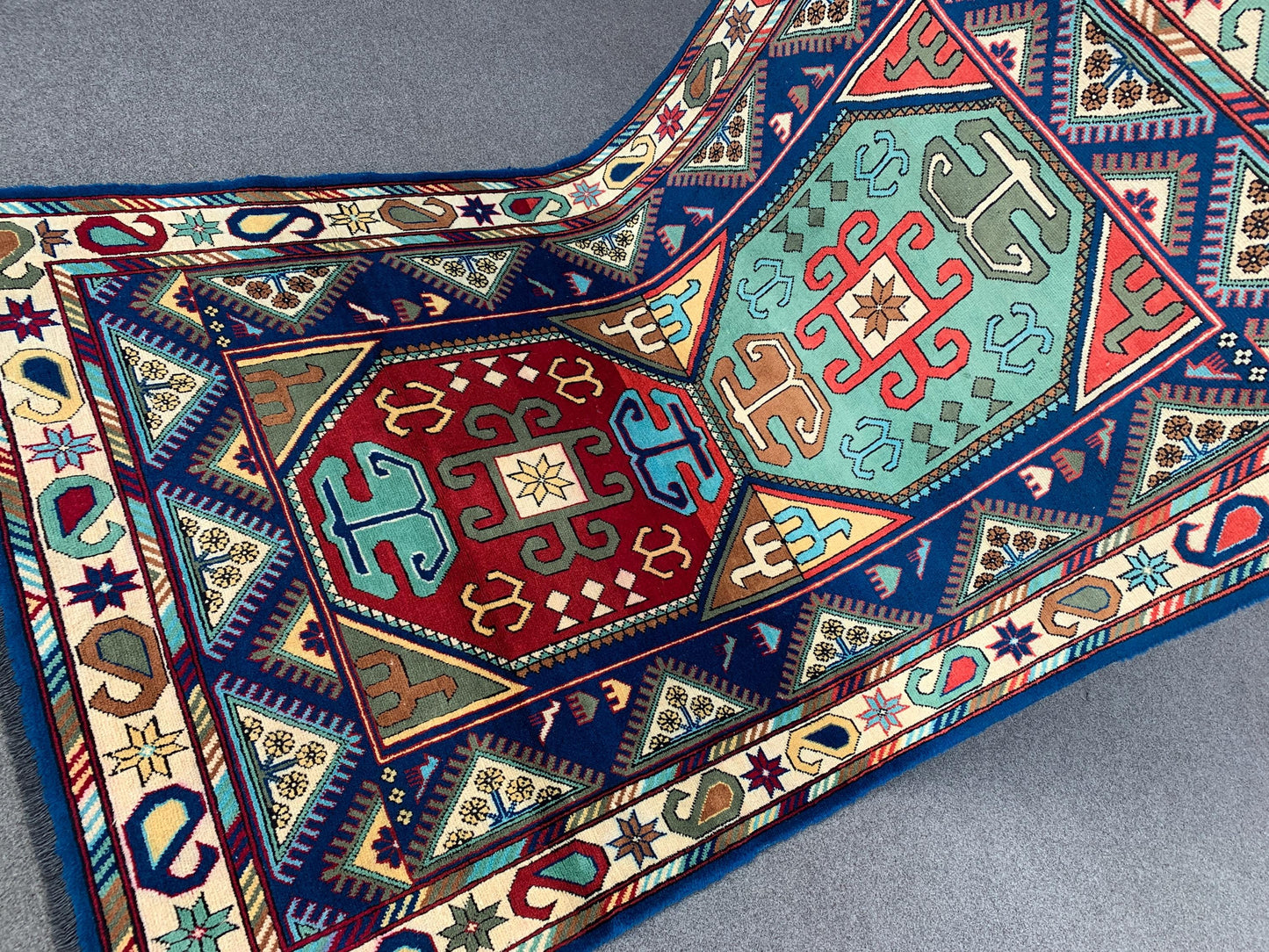 Afghan Geometric Peshawari Kazak Rug, Hand Knotted Wool Rug, Turkmen Tribal Rug, Oriental Rug Home Decor Rug, Bedroom Living Room Rug 4x7 ft