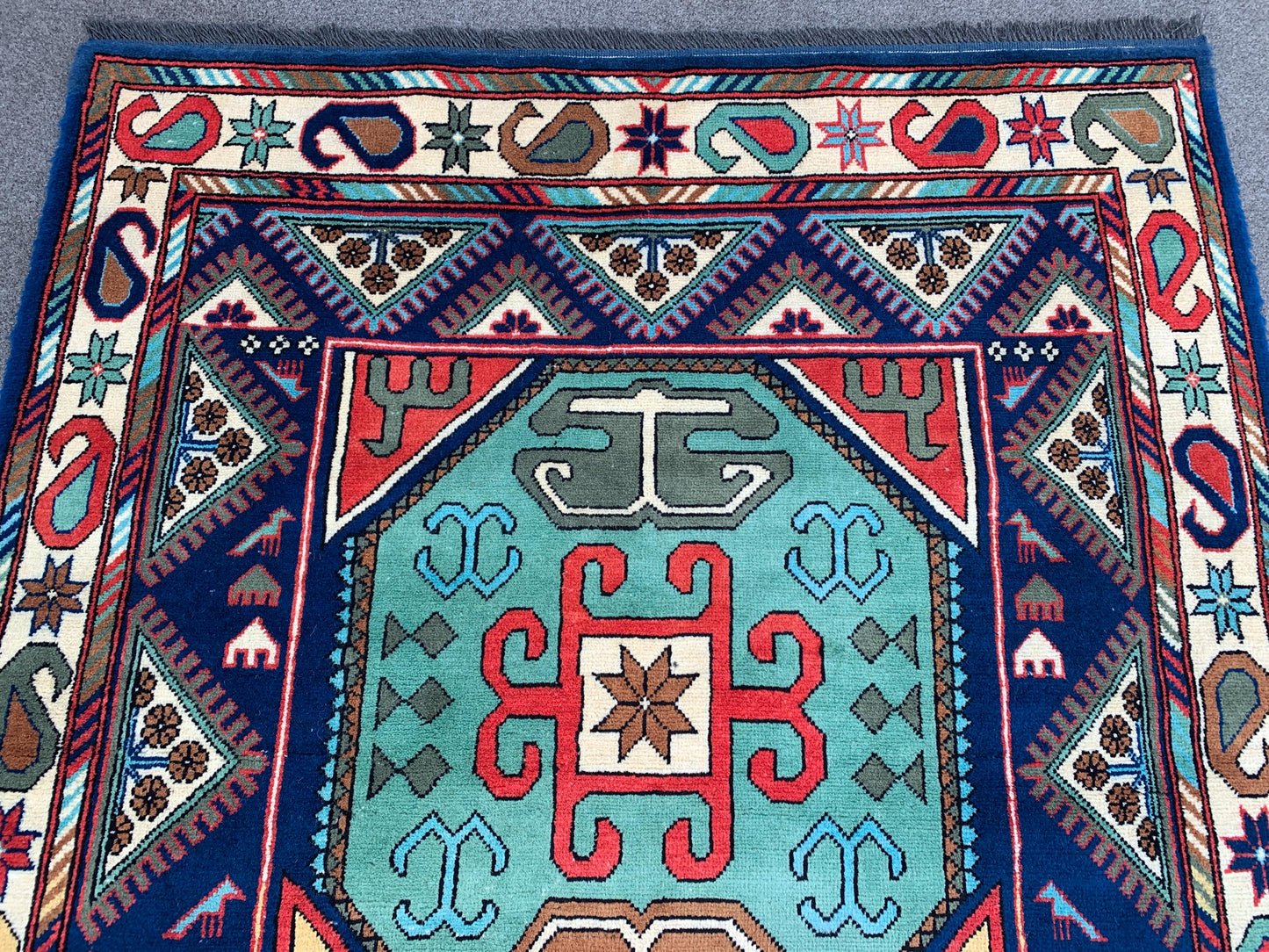 Afghan Geometric Peshawari Kazak Rug, Hand Knotted Wool Rug, Turkmen Tribal Rug, Oriental Rug Home Decor Rug, Bedroom Living Room Rug 4x7 ft