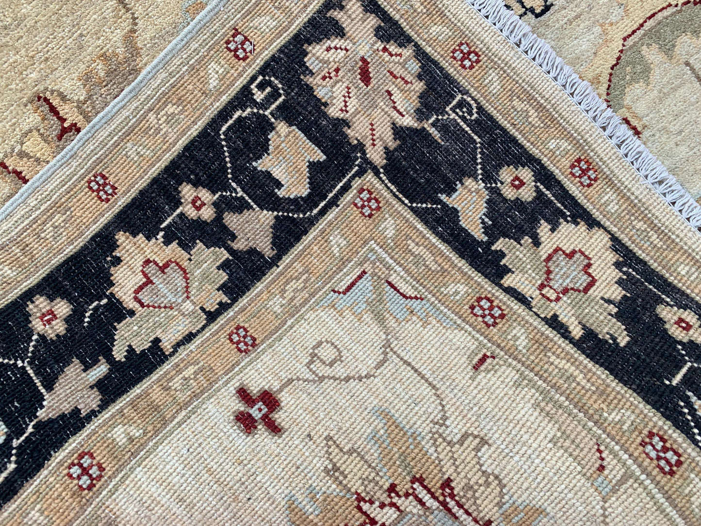 Beige Black Afghan Floral Rug, Hand Knotted Wool Area Rug, Traditional Turkmen Rug, Home Decor Rug, Rugs for Bedroom Living Room Rug 4x6 ft