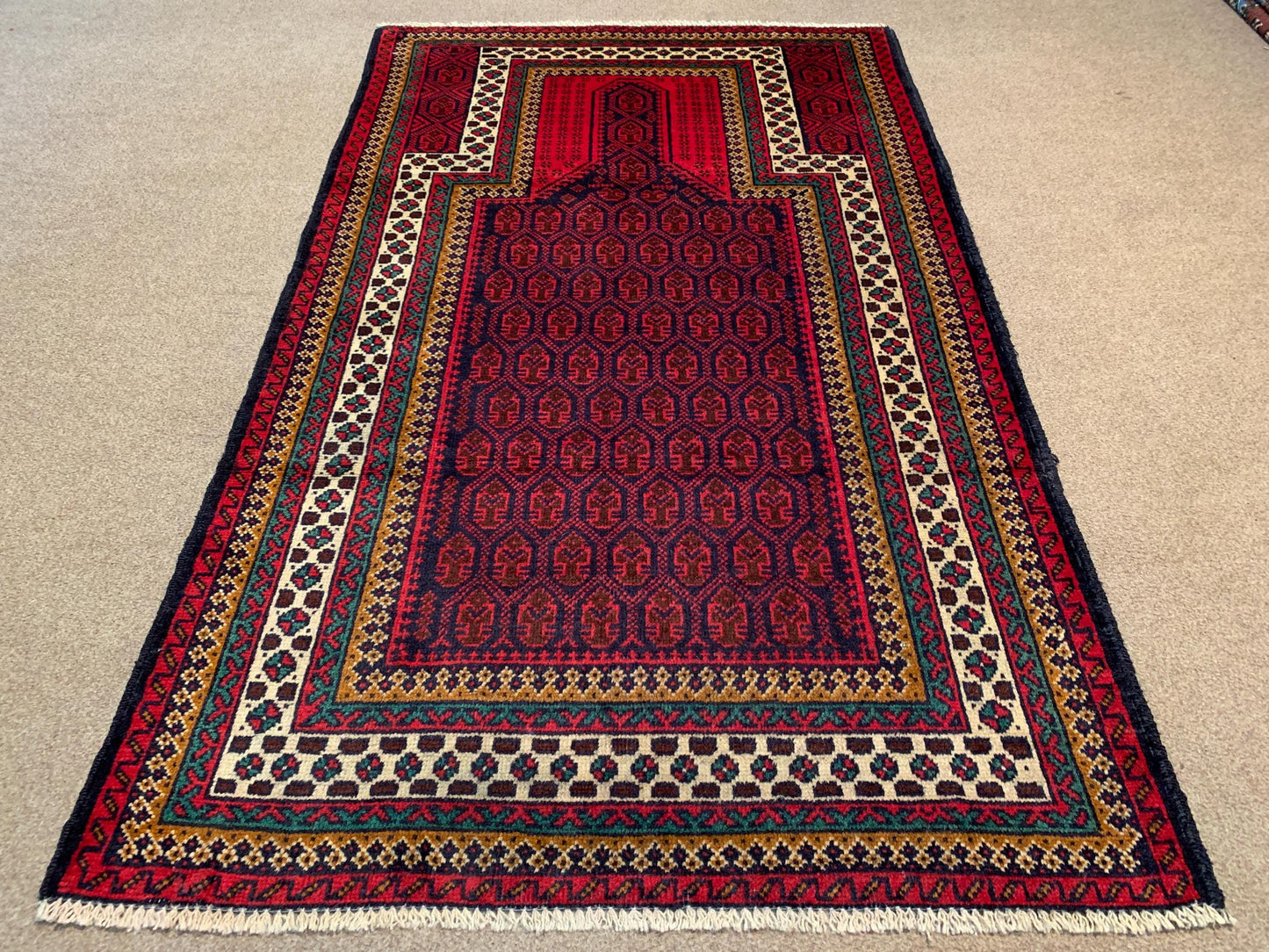 Vintage Prayer Rug 3x5 ft Afghan Hand Knotted Rug, Muslim Prayer Rug Turkmen Tribal Rug, Oriental Wool Rug, Prayer Mat Rug Wall Hanging Rug.