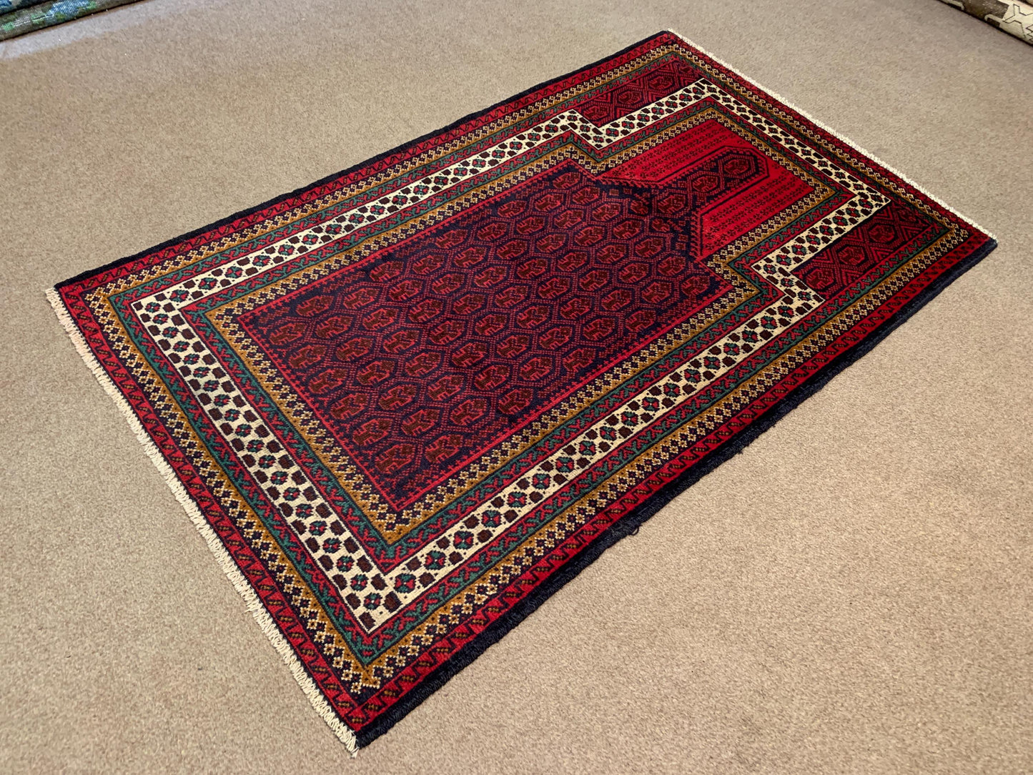 Vintage Prayer Rug 3x5 ft Afghan Hand Knotted Rug, Muslim Prayer Rug Turkmen Tribal Rug, Oriental Wool Rug, Prayer Mat Rug Wall Hanging Rug.