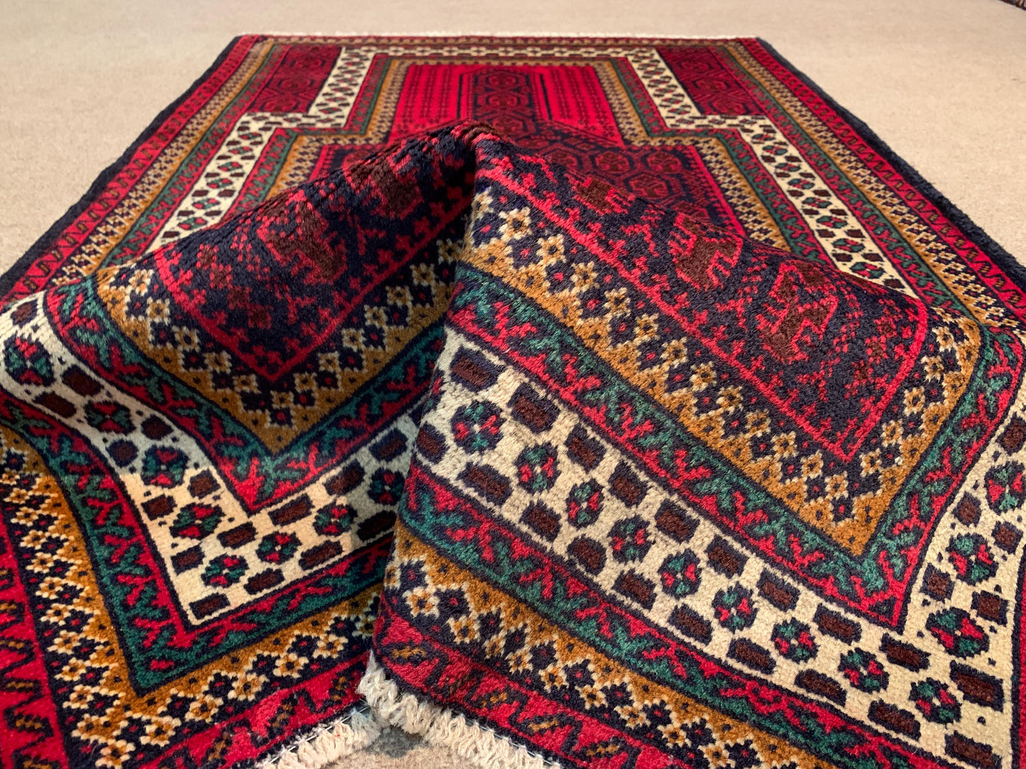 Vintage Prayer Rug 3x5 ft Afghan Hand Knotted Rug, Muslim Prayer Rug Turkmen Tribal Rug, Oriental Wool Rug, Prayer Mat Rug Wall Hanging Rug.