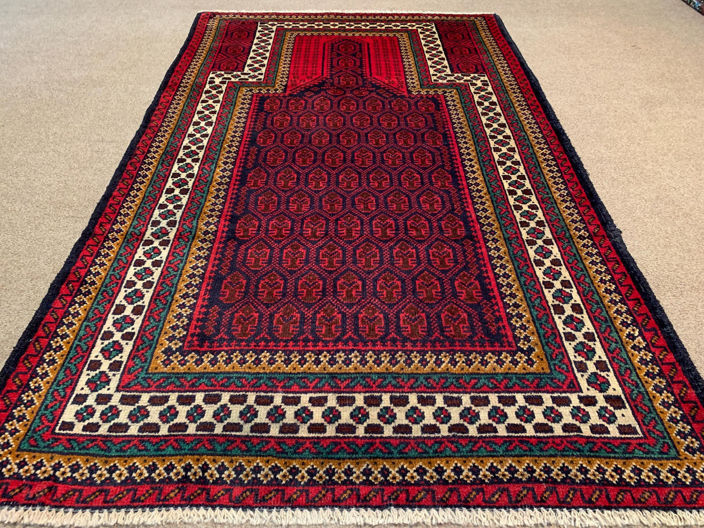 Vintage Prayer Rug 3x5 ft Afghan Hand Knotted Rug, Muslim Prayer Rug Turkmen Tribal Rug, Oriental Wool Rug, Prayer Mat Rug Wall Hanging Rug.