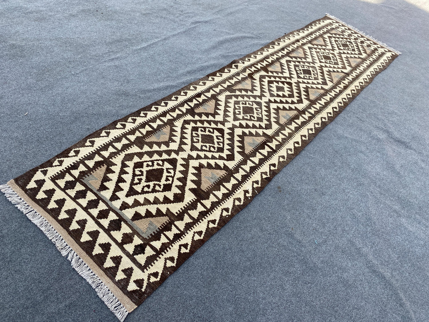 Geometric Maimana Sumak Kilim Runner Rug, Afghan Hand Knotted Rug, Flatweave Kilim Rug Natural Kilim Rug, Bedroom Hallway Runner Rug 3x10 ft