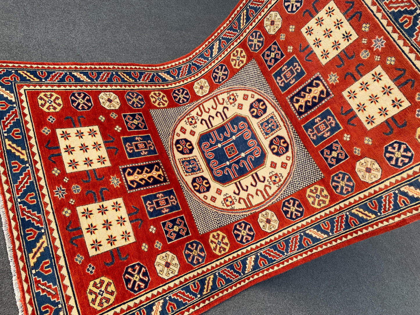 4x6 ft Turkmen Geometric Area Rug, Afghan Hand Knotted Rug, Oriental Wool Rug Afghan Kazak Rug, Home Decor Rug, Bedroom Rug Living Room Rug.
