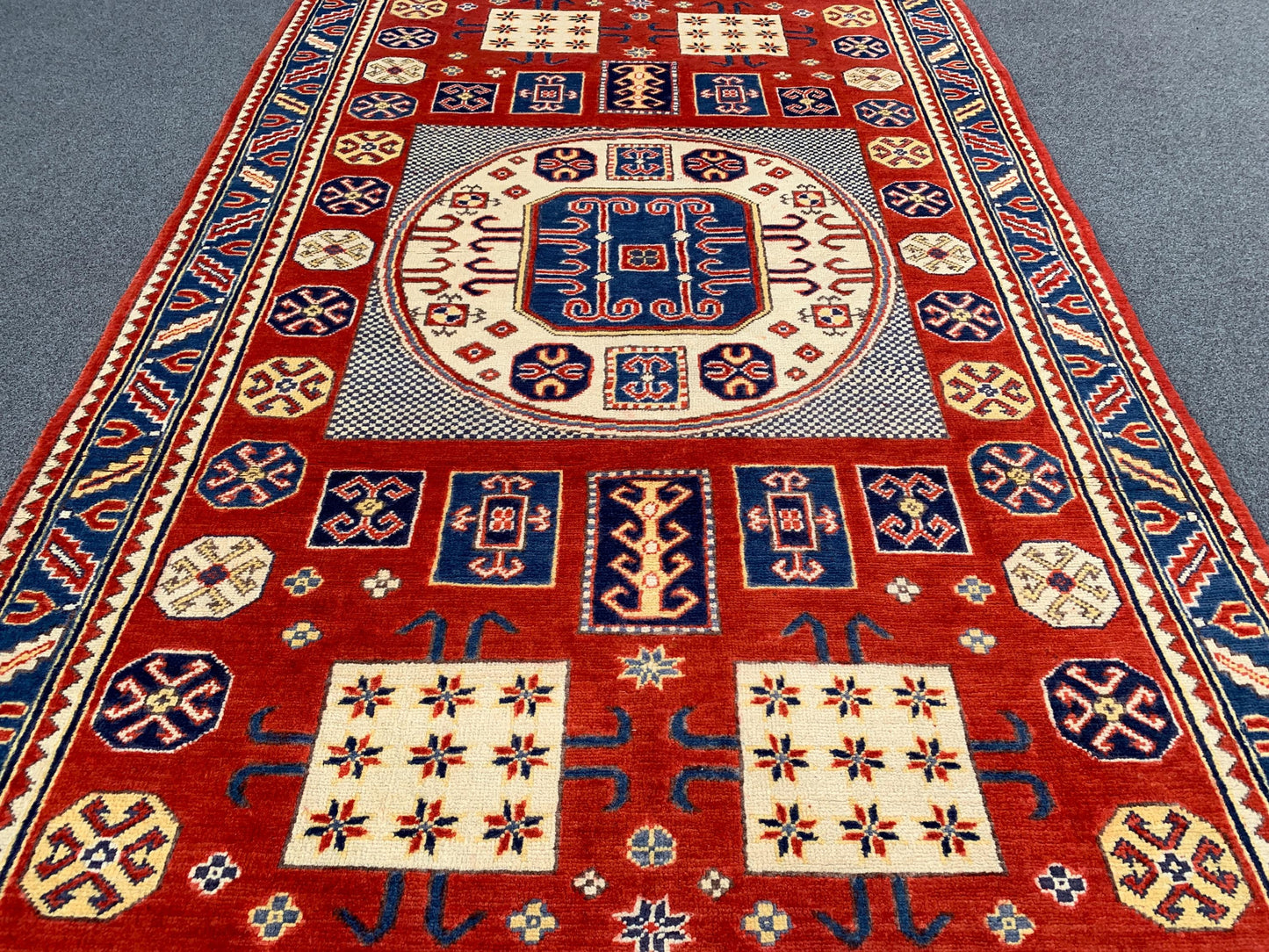 4x6 ft Turkmen Geometric Area Rug, Afghan Hand Knotted Rug, Oriental Wool Rug Afghan Kazak Rug, Home Decor Rug, Bedroom Rug Living Room Rug.