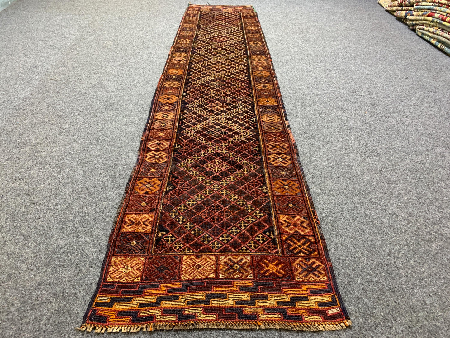 Vintage Geometric Rug, Mashwani Runner Kilim Rug, Afghan Handmade Rug, Herati Wool Rug, One of a kind Antique Rug, Hallway Runner Rug 2x9 ft