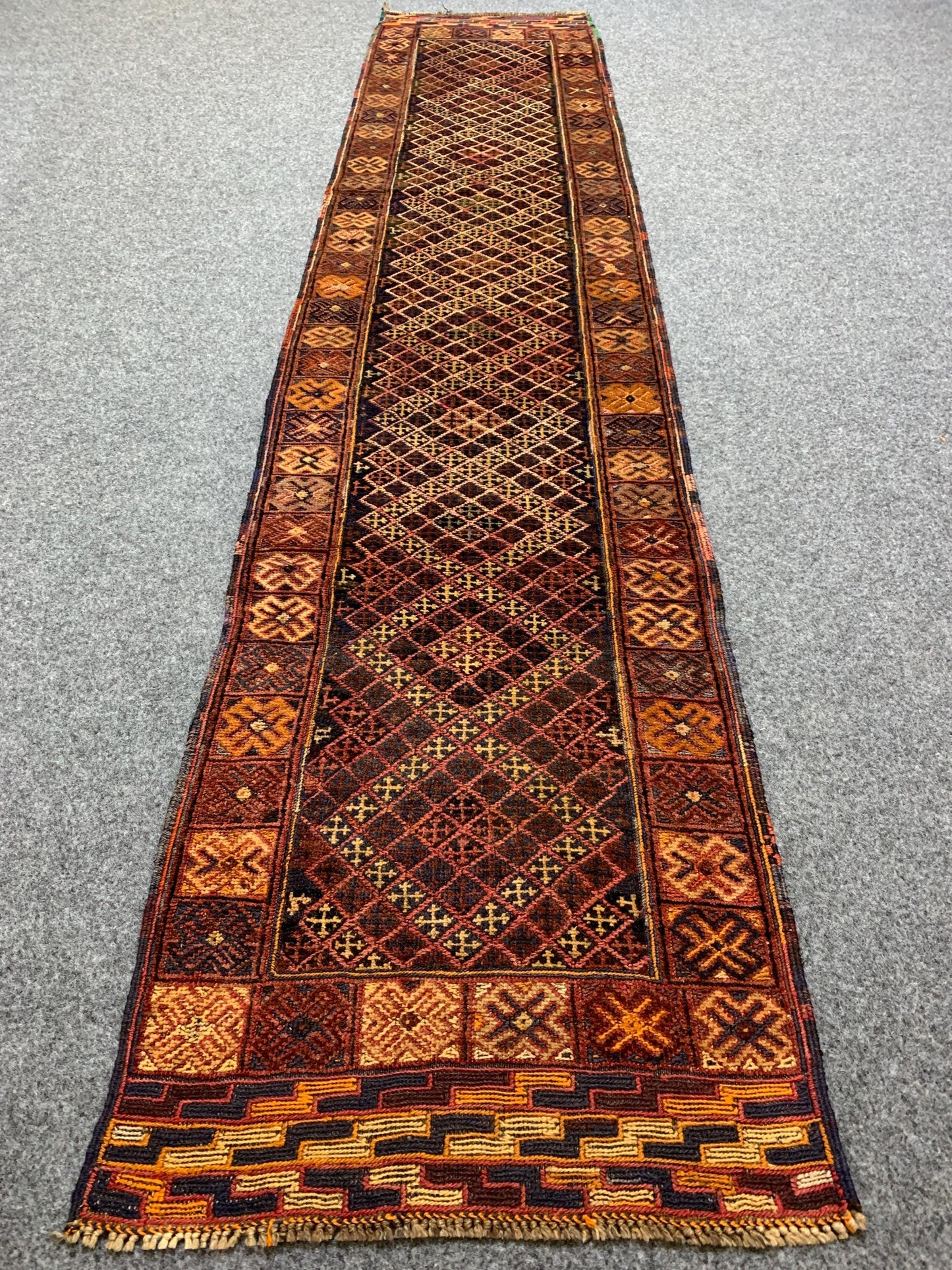 Vintage Geometric Rug, Mashwani Runner Kilim Rug, Afghan Handmade Rug, Herati Wool Rug, One of a kind Antique Rug, Hallway Runner Rug 2x9 ft