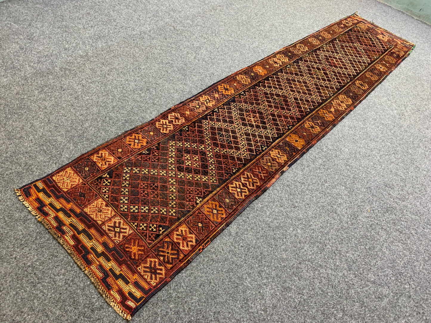 Vintage Geometric Rug, Mashwani Runner Kilim Rug, Afghan Handmade Rug, Herati Wool Rug, One of a kind Antique Rug, Hallway Runner Rug 2x9 ft