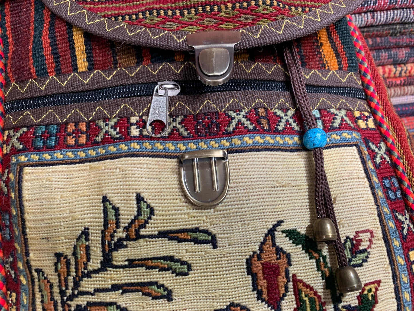 Vintage Pictorial Animal Backpack, Afghan Hand Knotted Backpack Rug, Knapsack Backpack Rug 0.8 x 1.4 ft Bag Pack, Travel Backpack Kilim Rug.