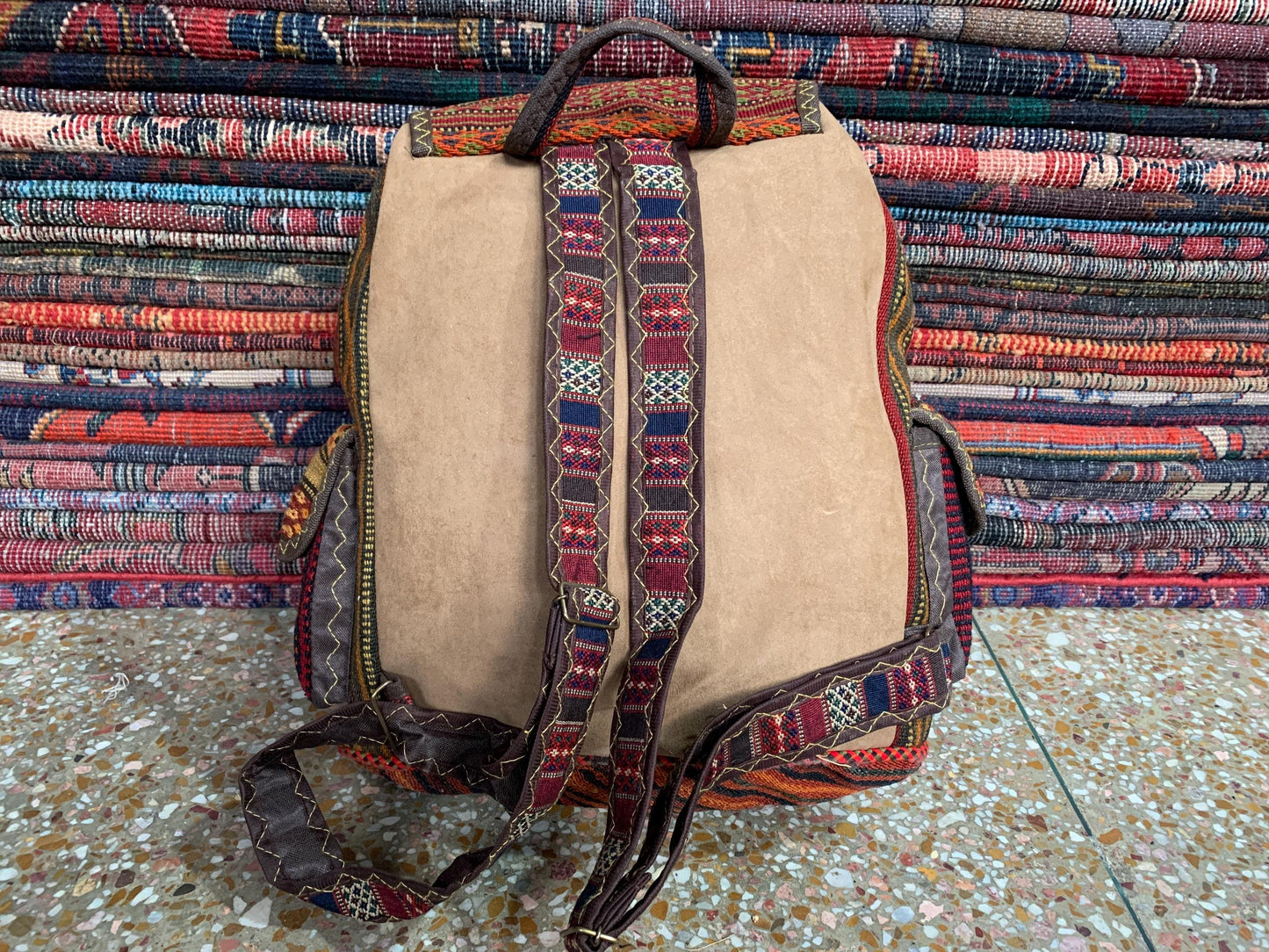 Vintage Pictorial Animal Backpack, Afghan Hand Knotted Backpack Rug, Knapsack Backpack Rug 0.8 x 1.4 ft Bag Pack, Travel Backpack Kilim Rug.