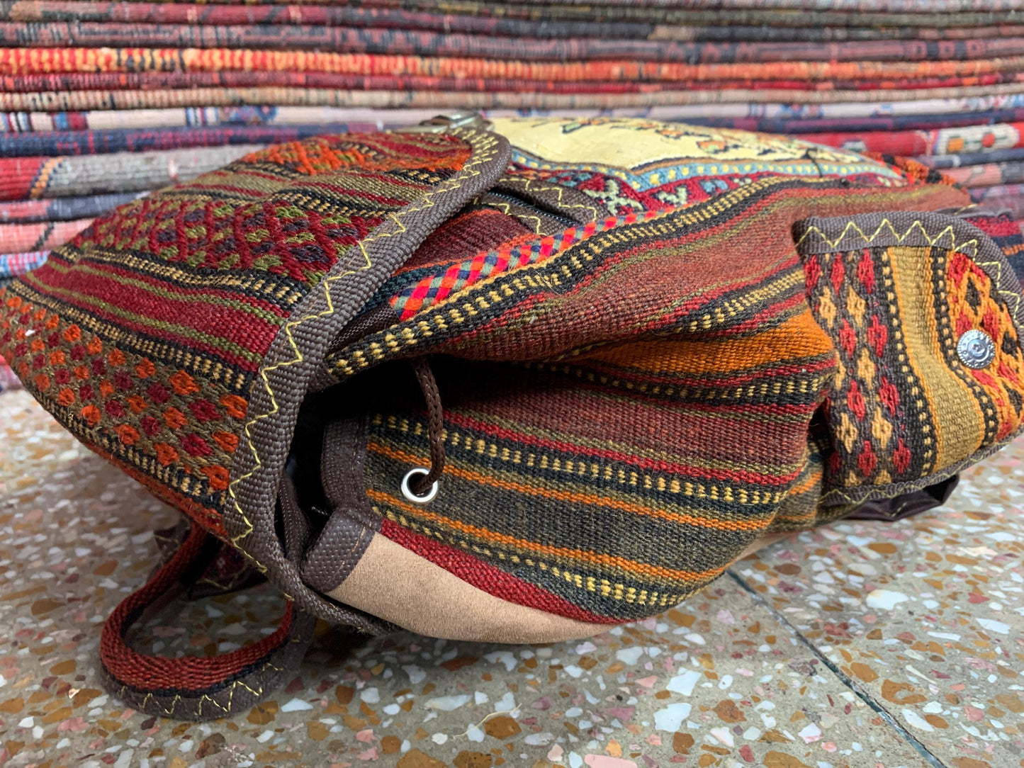 Vintage Pictorial Animal Backpack, Afghan Hand Knotted Backpack Rug, Knapsack Backpack Rug 0.8 x 1.4 ft Bag Pack, Travel Backpack Kilim Rug.