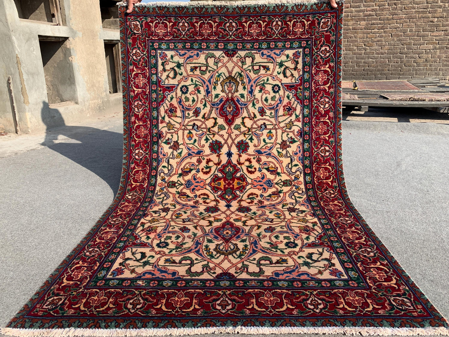 Vintage Turkish design Rug Hand Knotted Wool Rug, Beige Red Rug Geometric Area Rug One of a kind Rug, Home Decor Bedroom Living Room Rug 4x6
