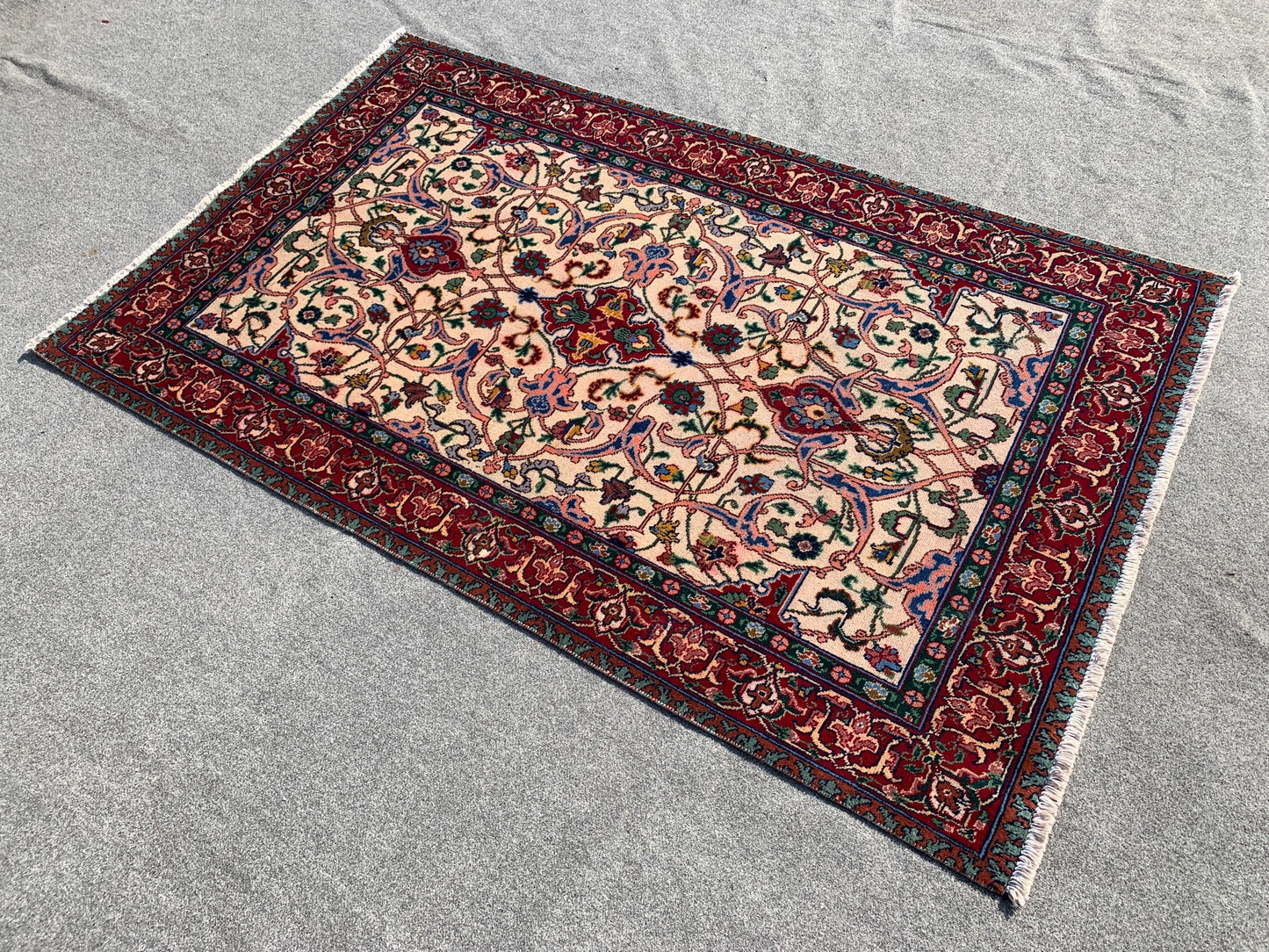Vintage Turkish design Rug Hand Knotted Wool Rug, Beige Red Rug Geometric Area Rug One of a kind Rug, Home Decor Bedroom Living Room Rug 4x6